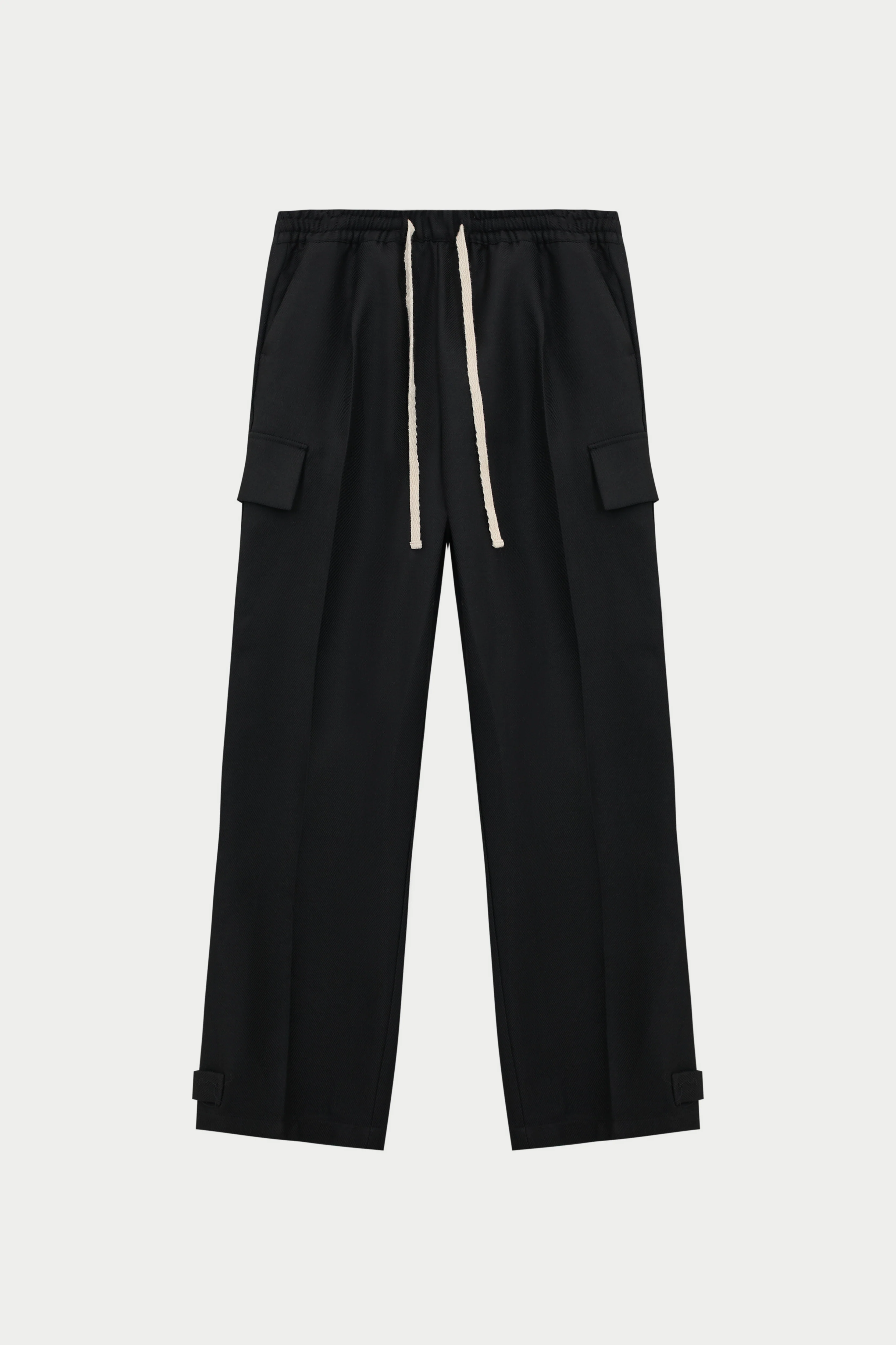 PLEATED WIDE LEG WOOL BLEND TROUSER - BLACK