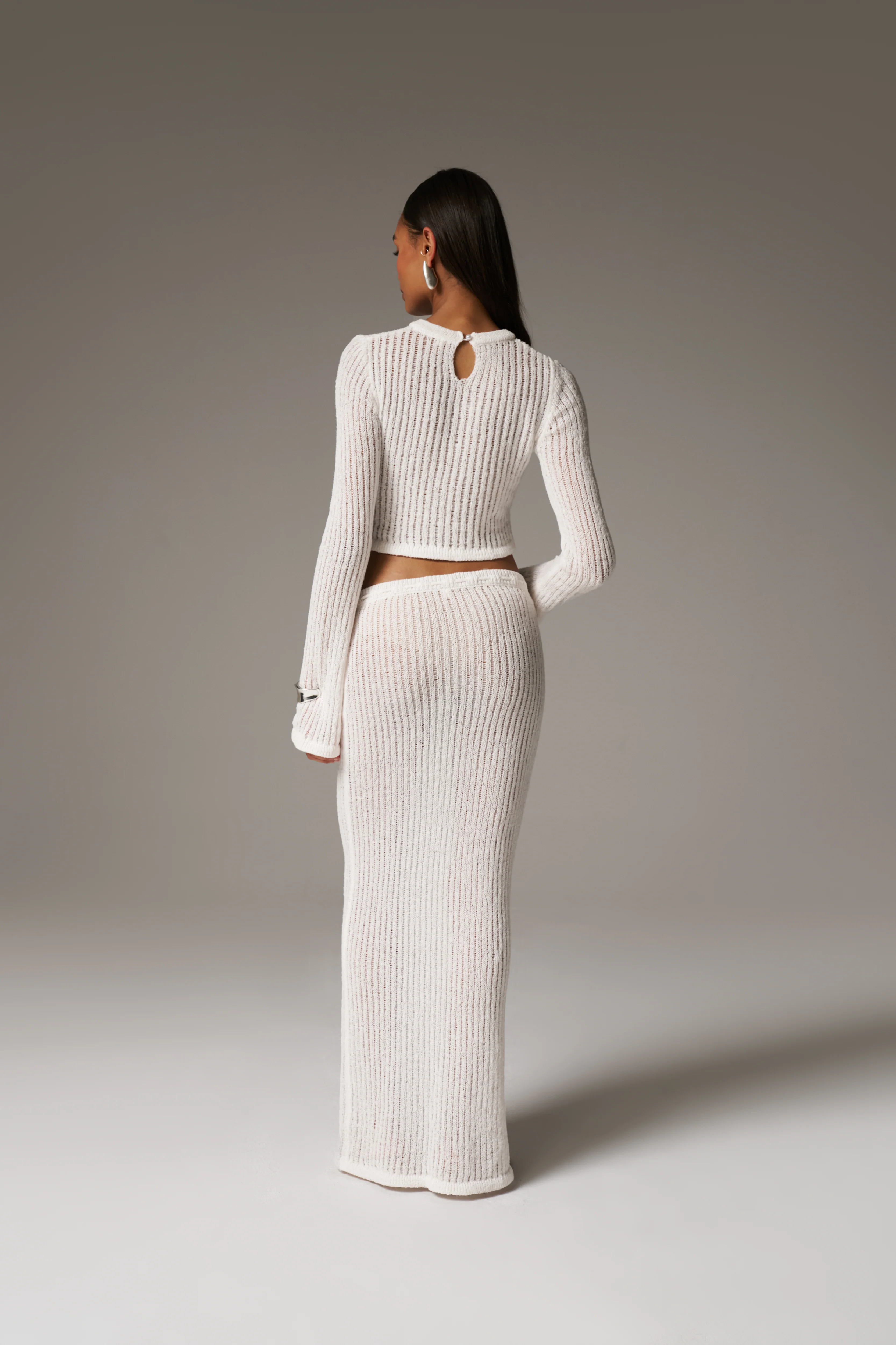 LADDER KNIT LONG SLEEVE TOP - CREAM