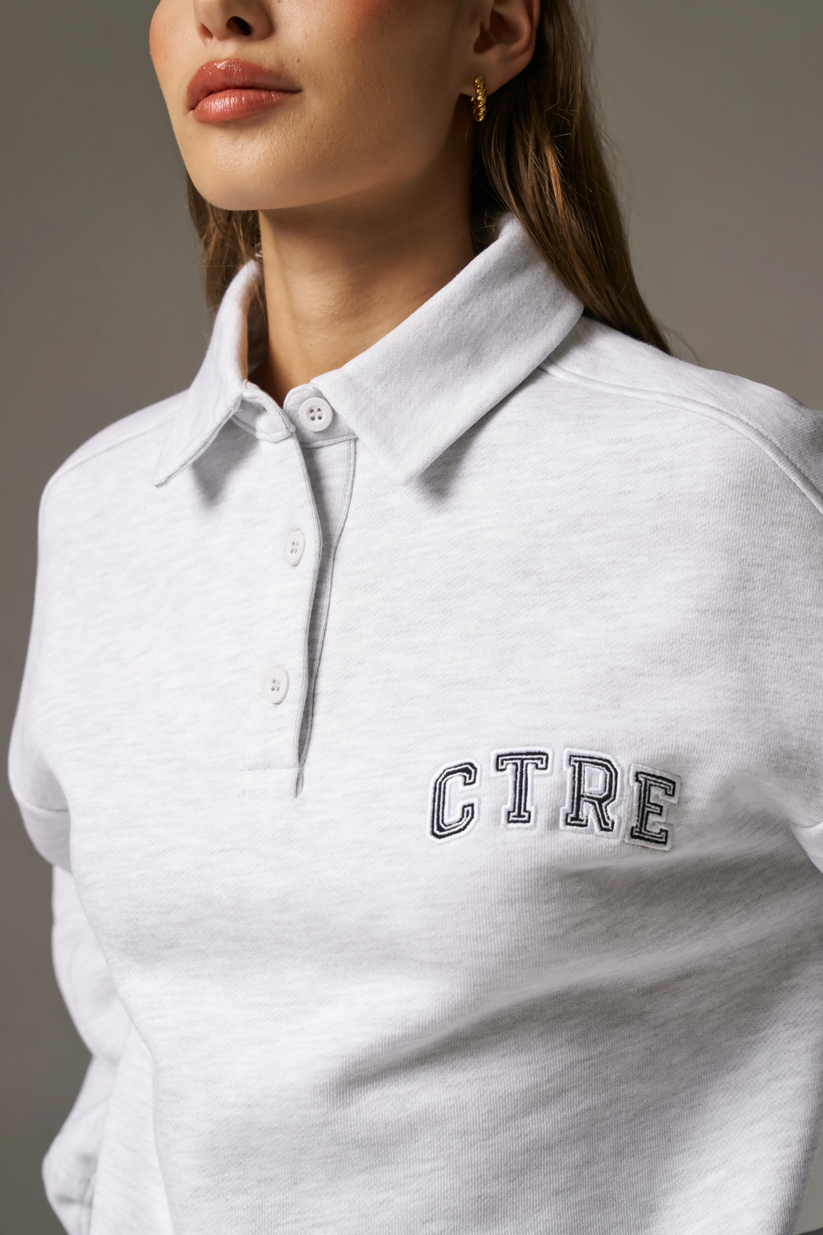 CTRE BUTTON THROUGH POLO - GREY MARL