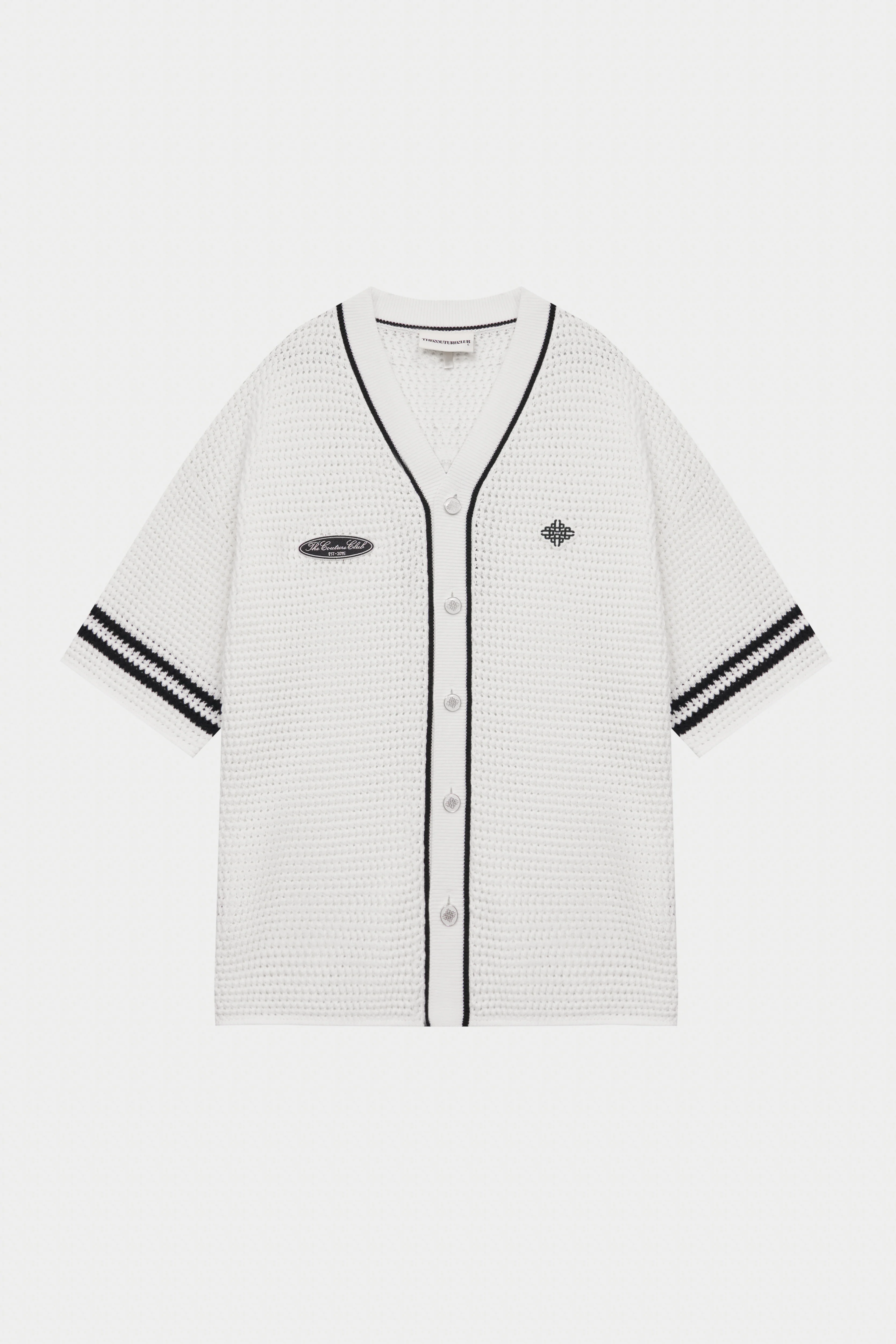 CROCHET KNITTED BASEBALL SHIRT - WHITE