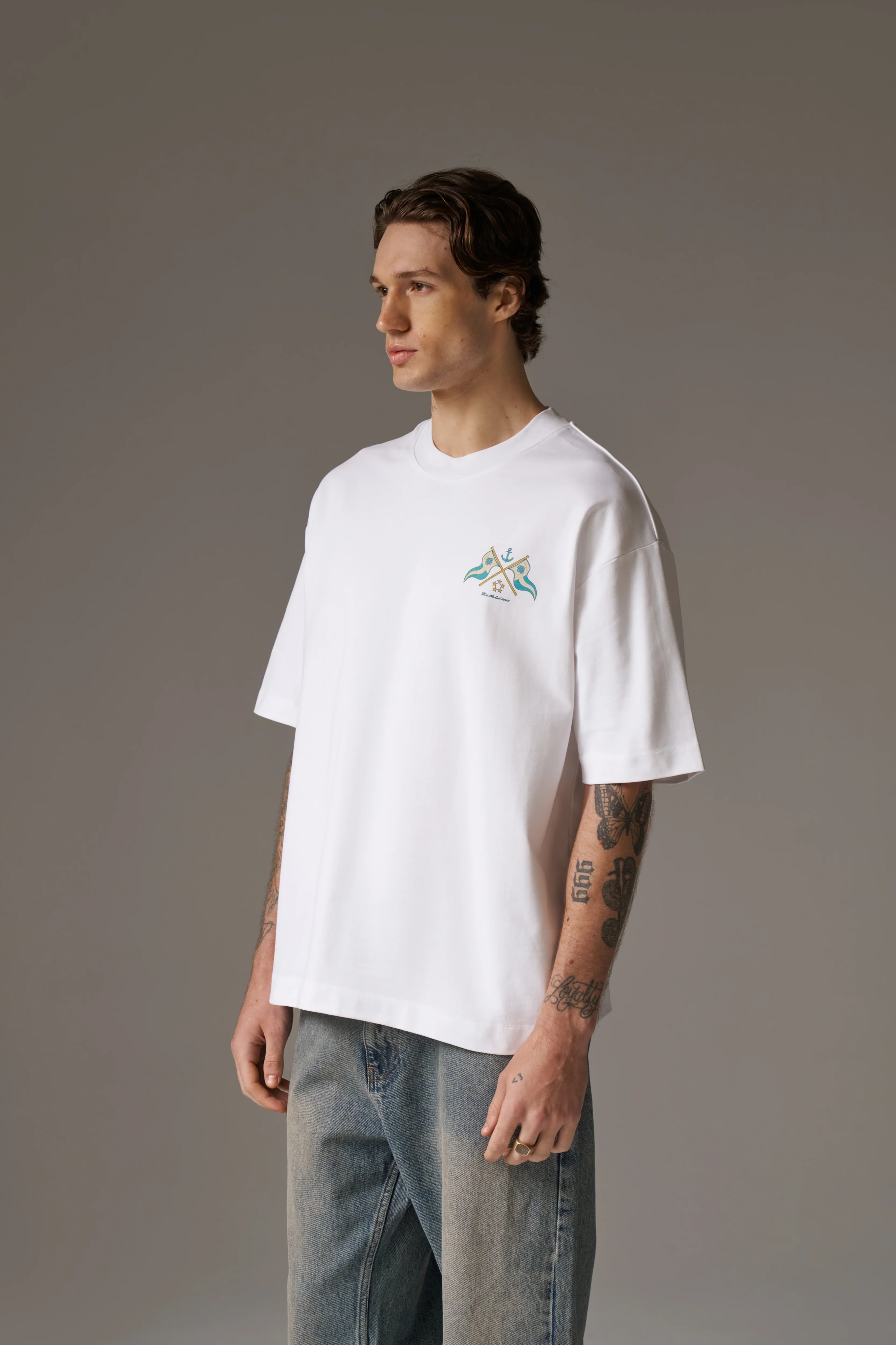 WATERCOLOUR YACHT CLUB PRINTED T-SHIRT - WHITE