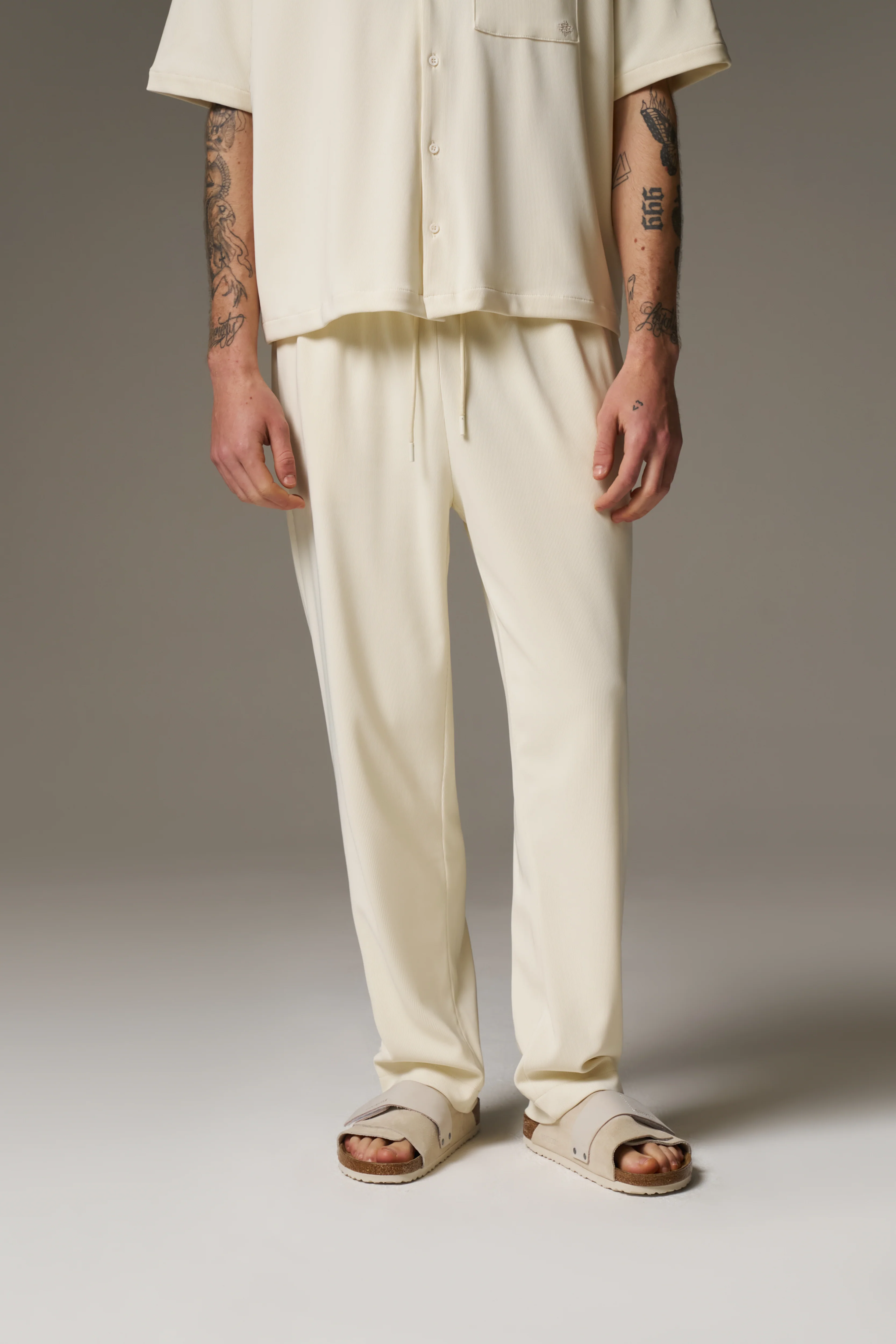 RIBBED TROUSERS - OFF WHITE
