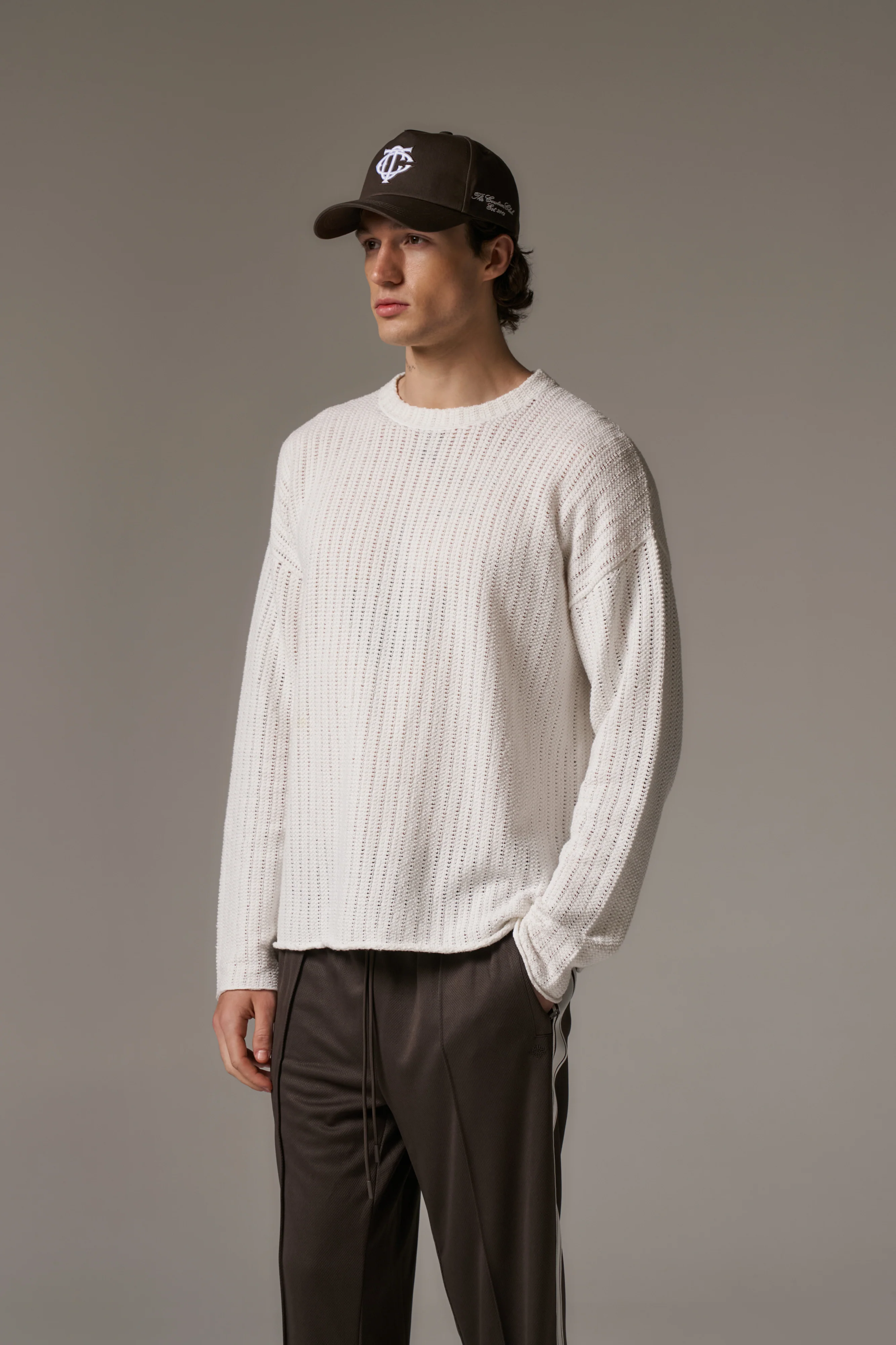 COPYRIGHT CROCHET LONG SLEEVE T-SHIRT - WHITE