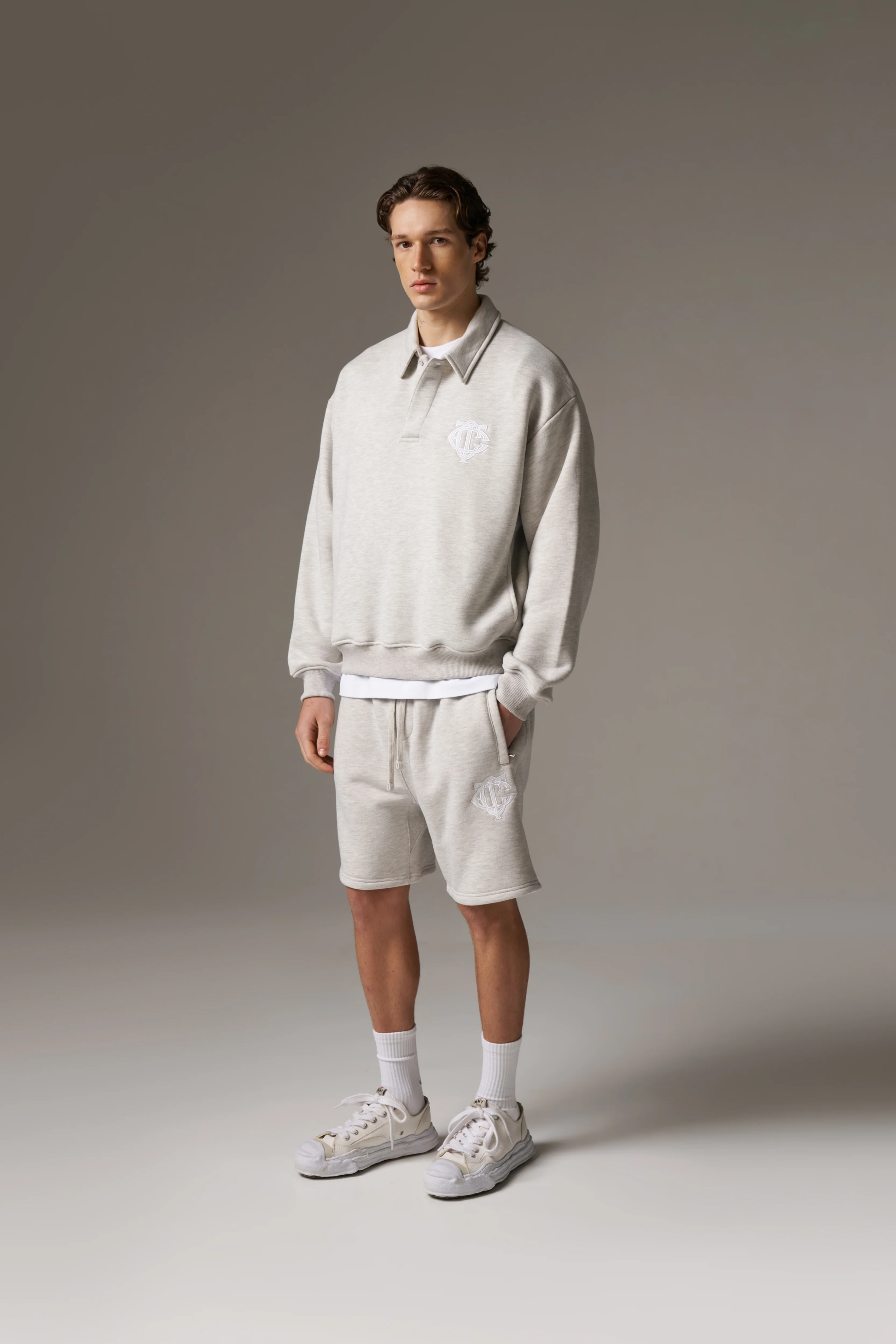 HEAVYWEIGHT MONOGRAM EMBLEM POLO - GREY MARL