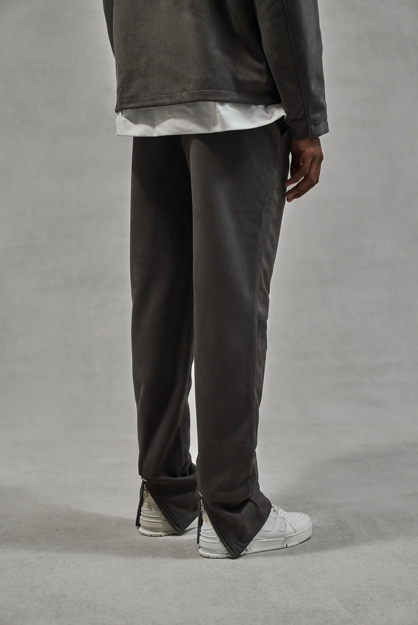 FAUX SUEDE STRAIGHT LEG PANTS - CHARCOAL