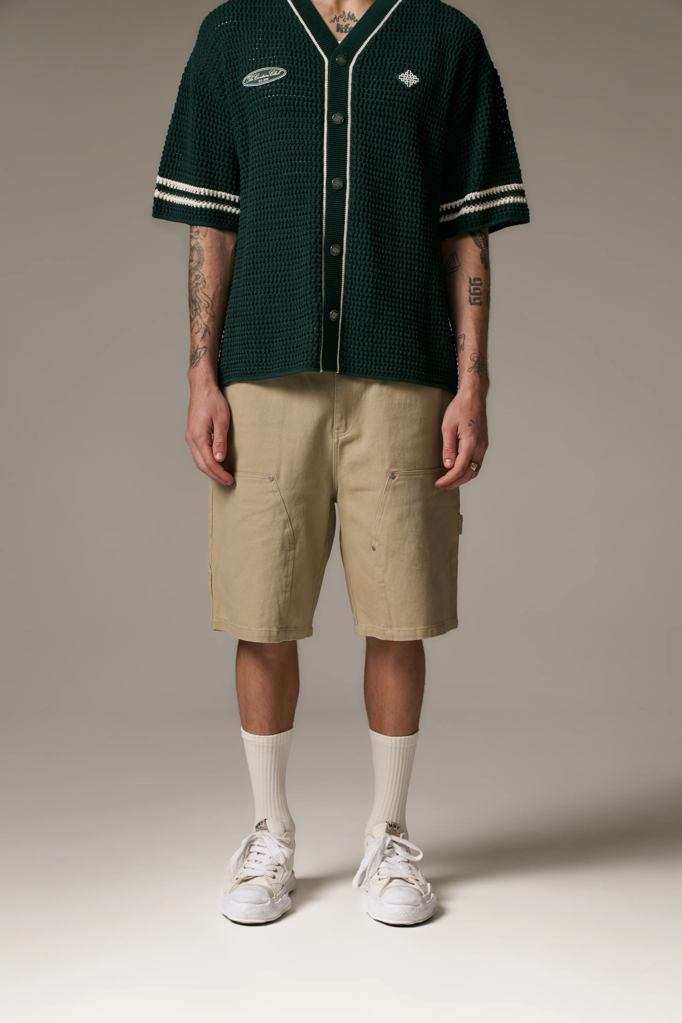 TWILL CARPENTER SHORTS - BEIGE