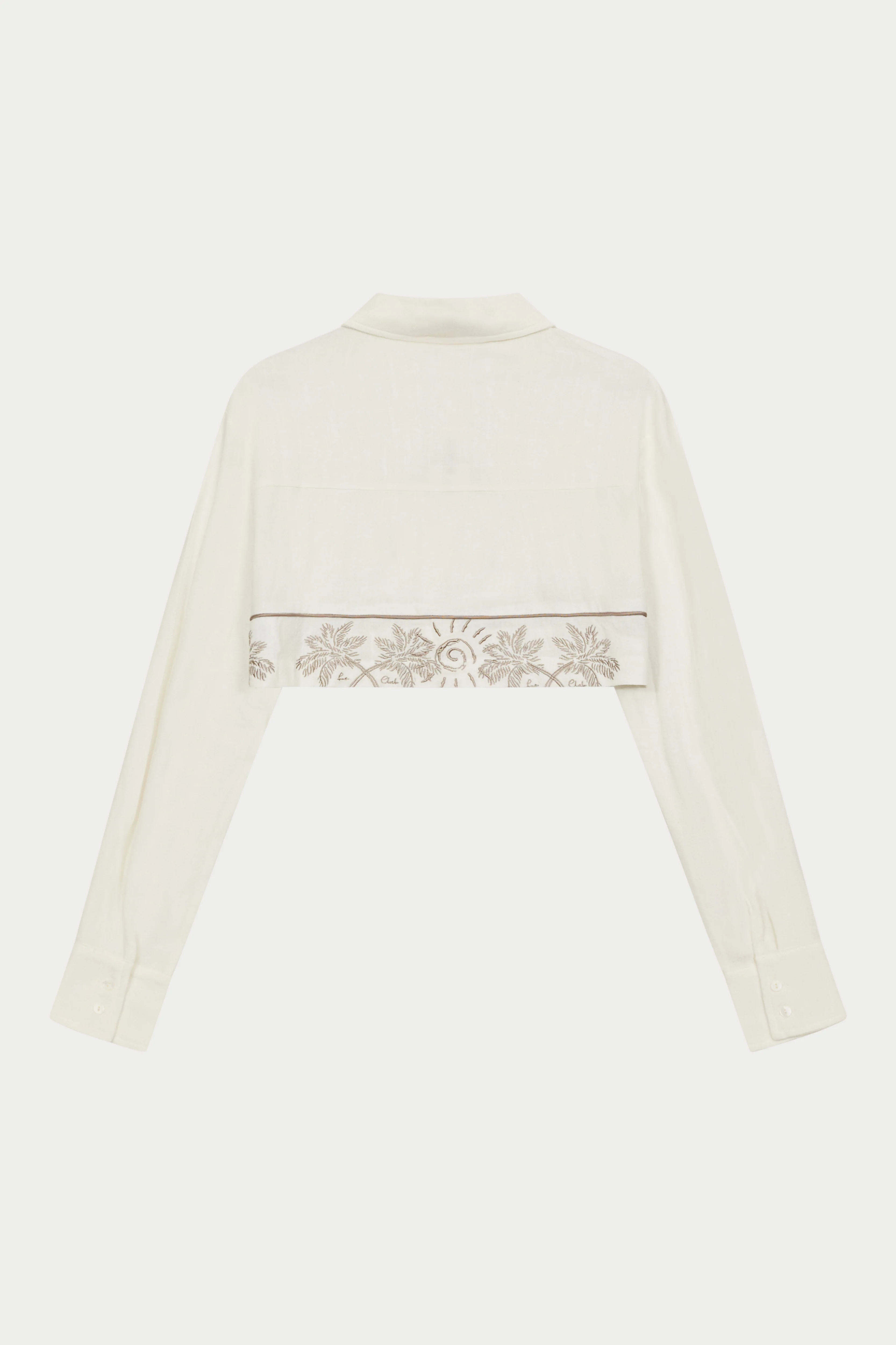 PALM EMBROIDERED CROPPED SHIRT - OFF WHITE