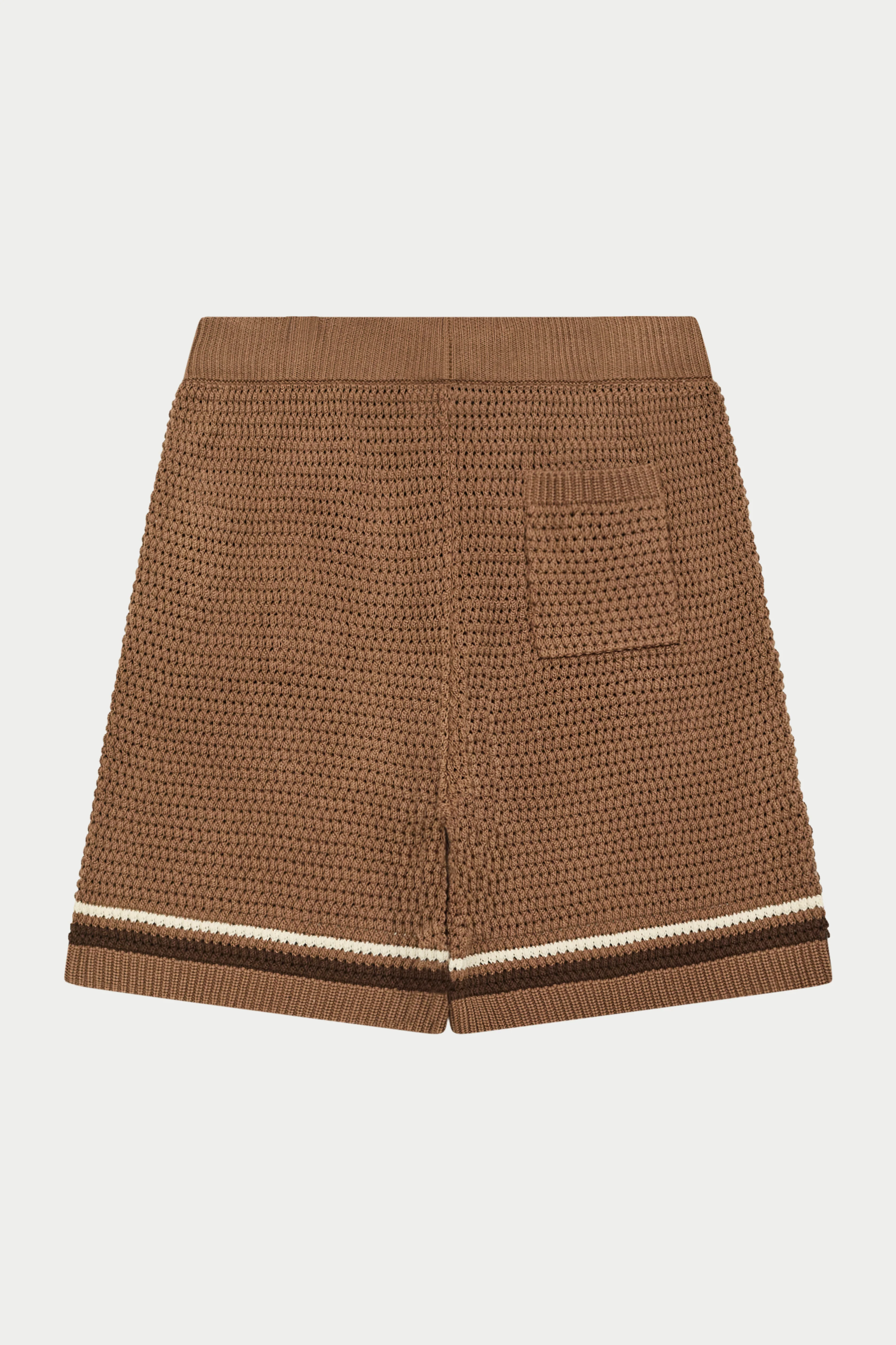 CROCHET KNITTED STRIPE SHORTS - BROWN