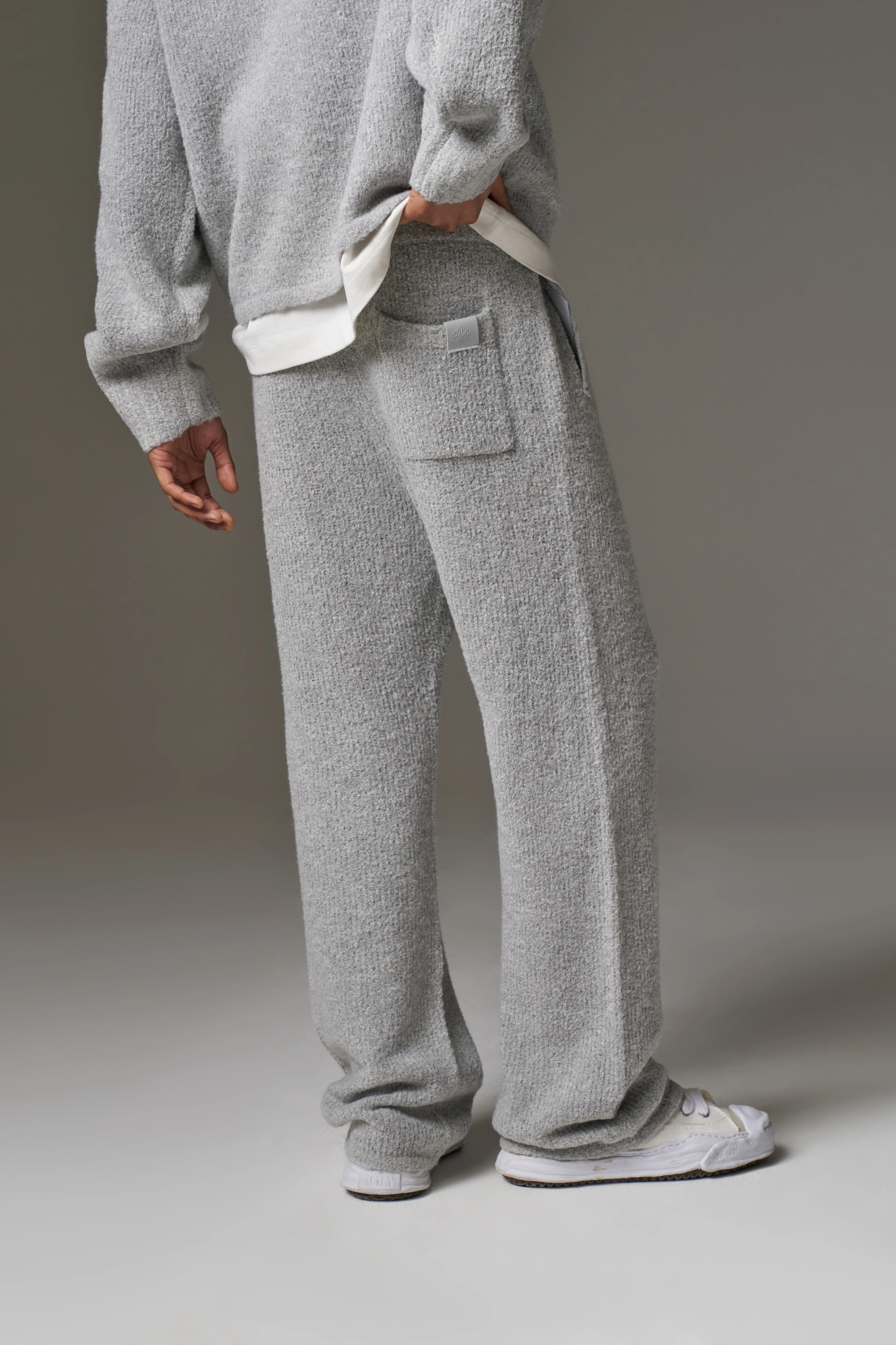 BOUCLE KNIT PANTS - GREY MARL