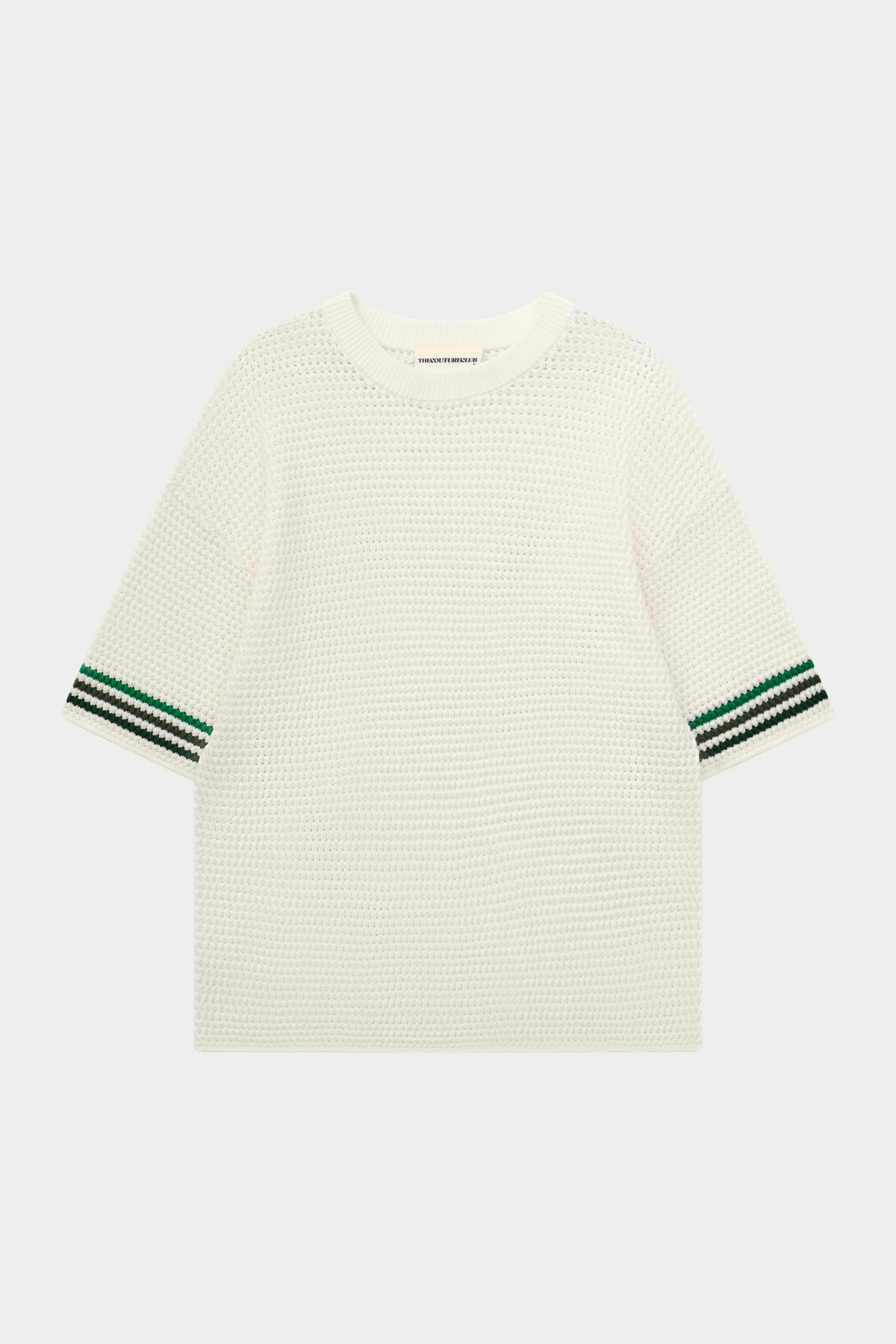 STRIPE CROCHET KNIT T-SHIRT - WHITE
