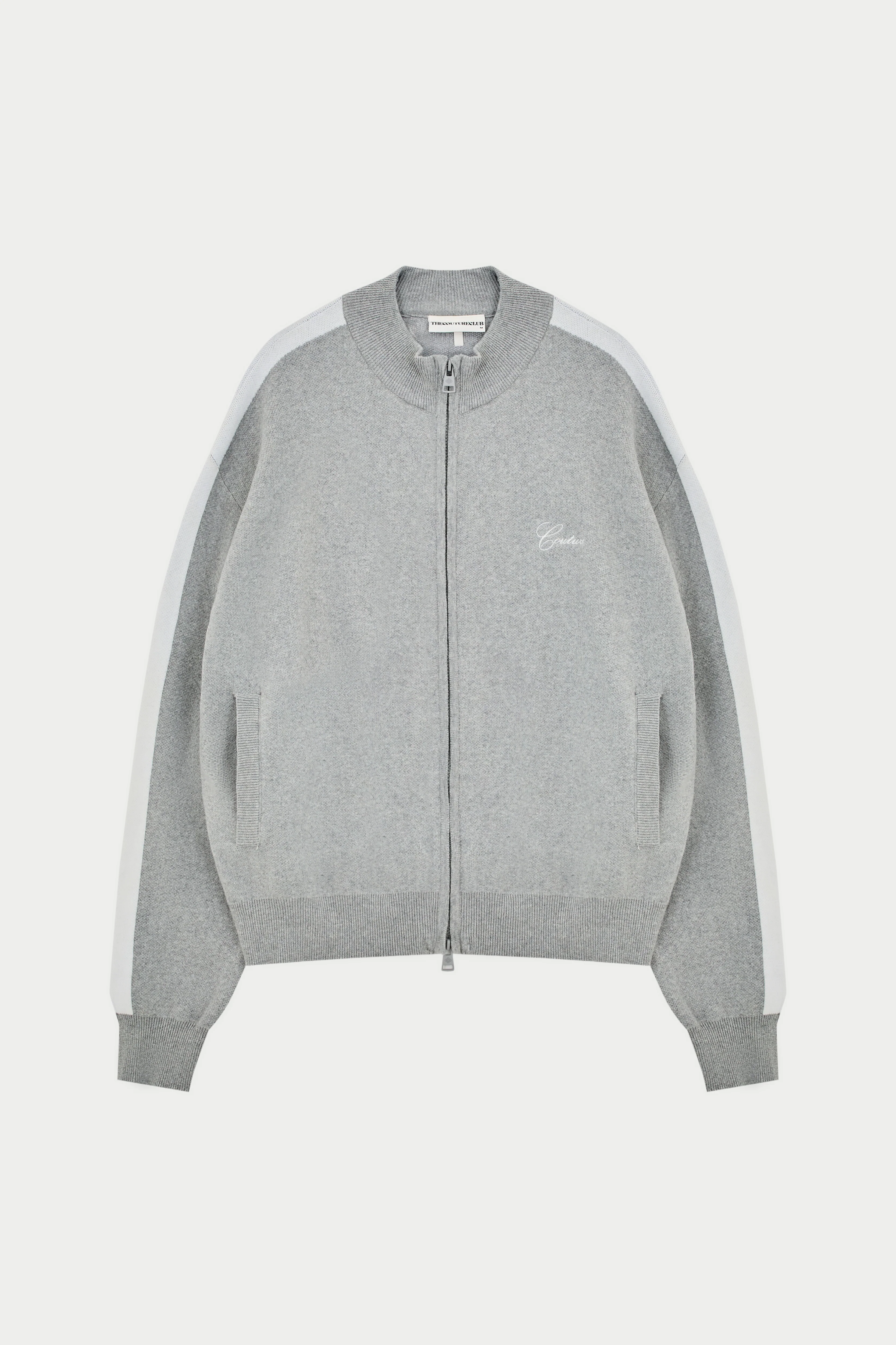 SIDE STRIPE KNITTED TRACK JACKET - GREY MARL