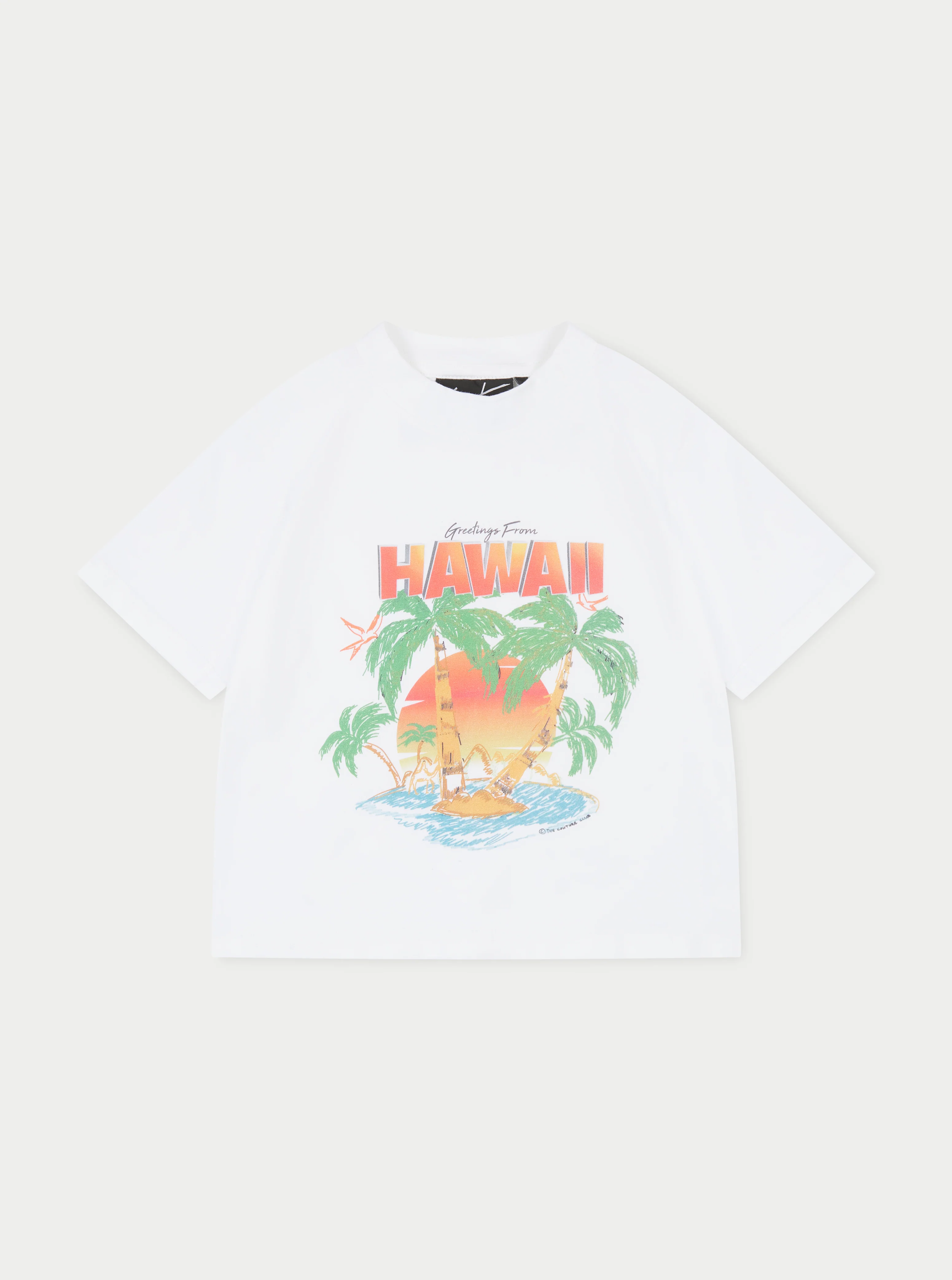 HAWAIIAN PRINT CROPPED T-SHIRT - WHITE