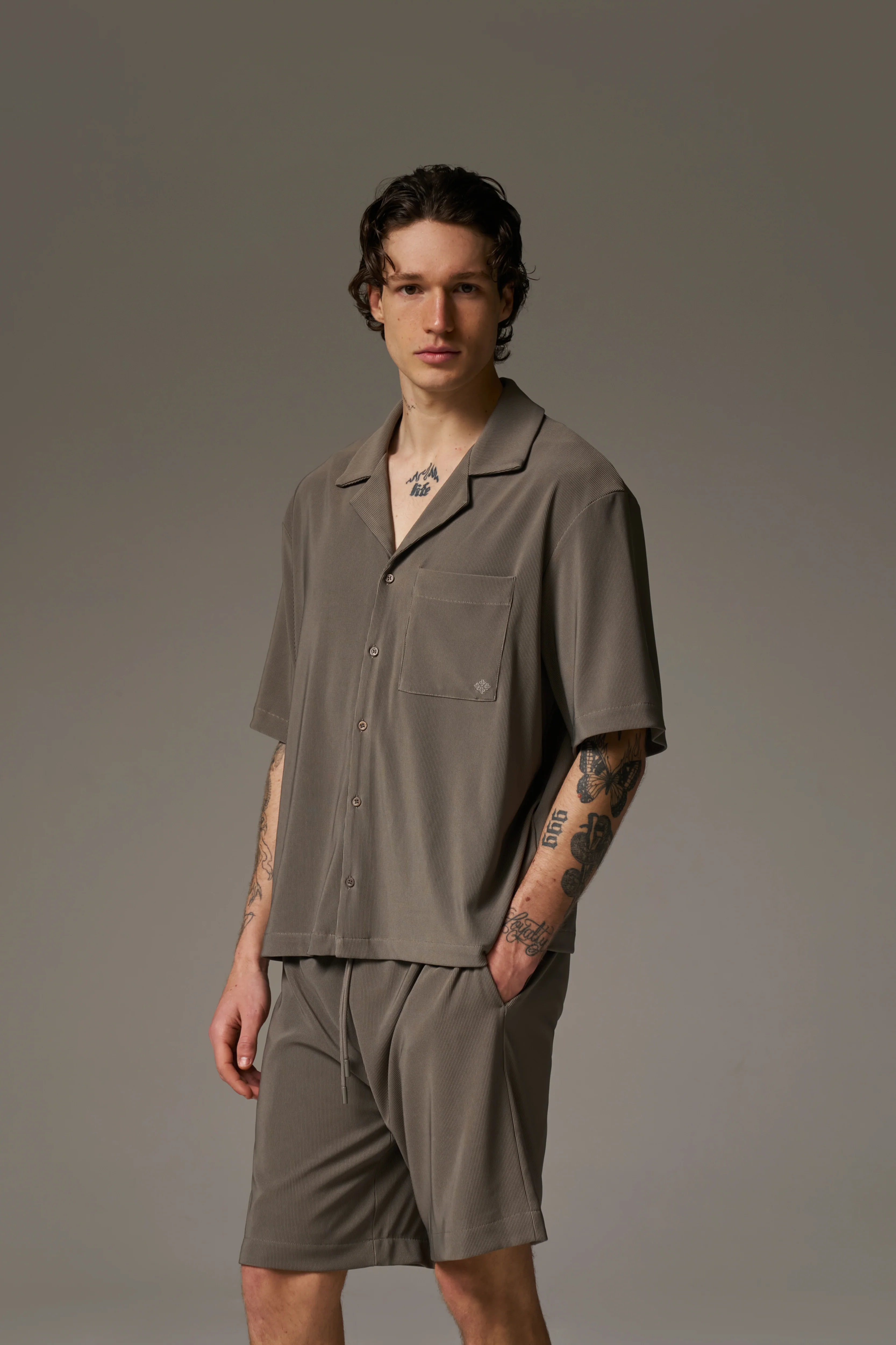 RIB BUTTON THROUGH SHIRT - MINK