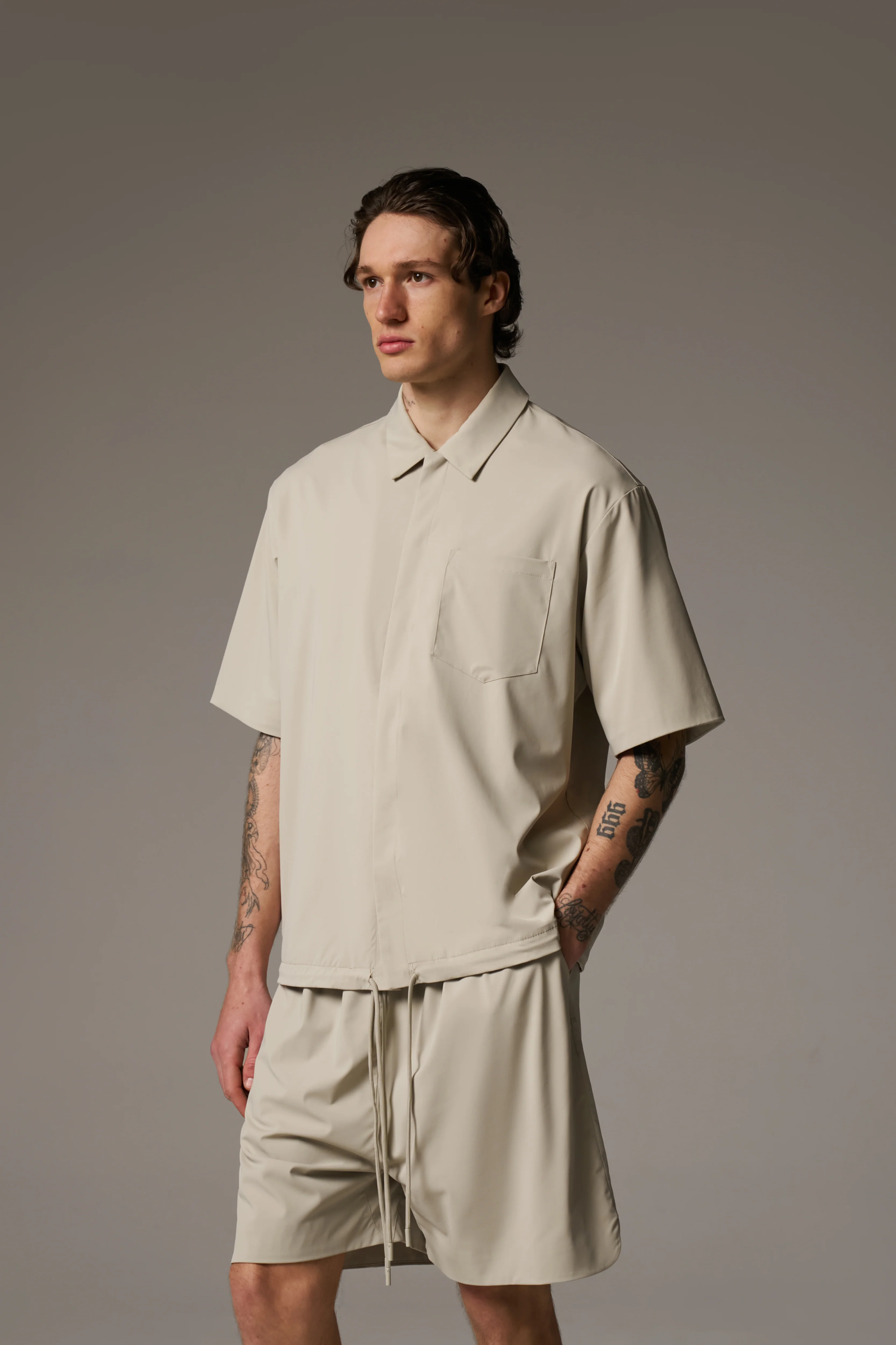 NYLON DRAWCORD SHIRT - STONE