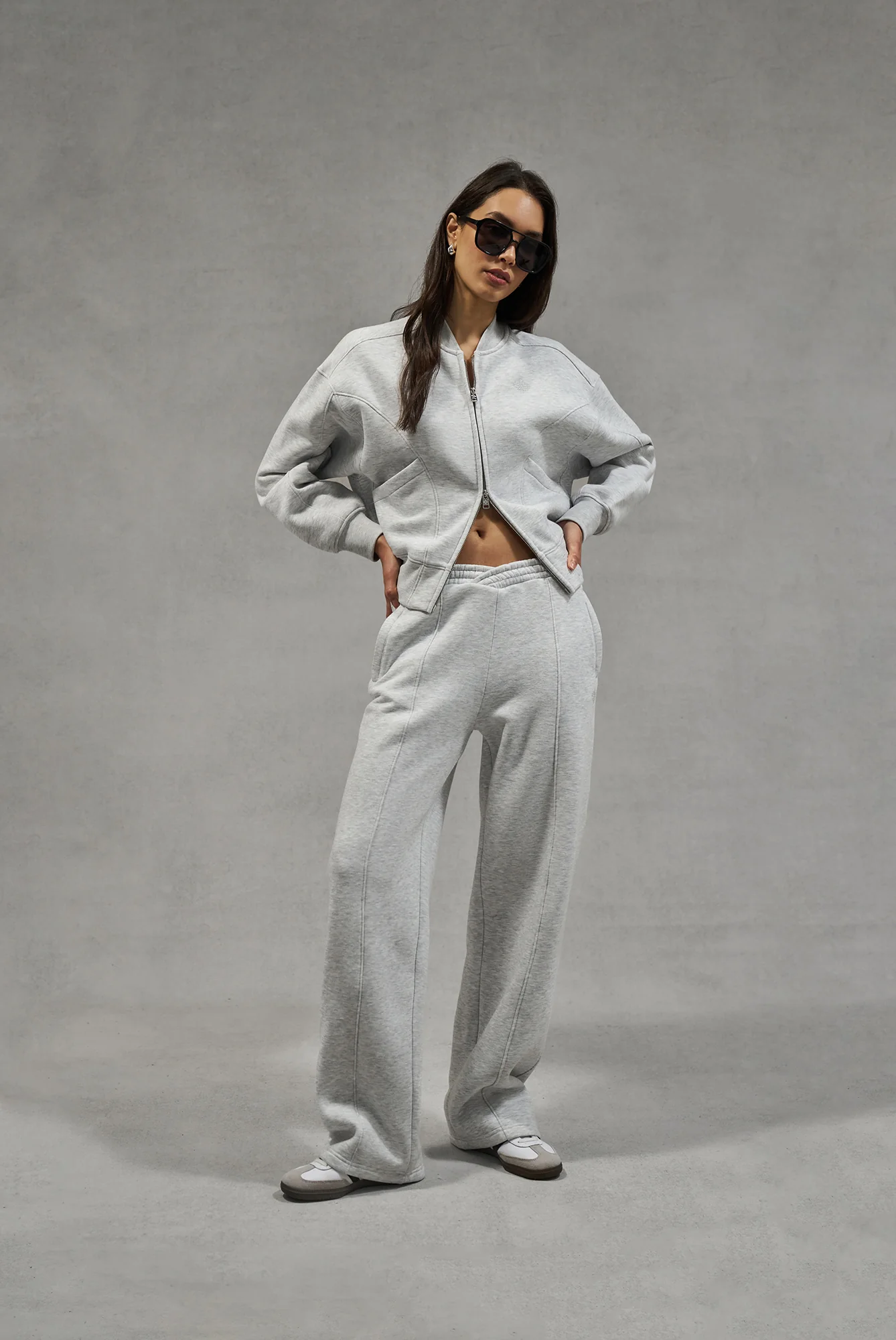 SEAM DETAIL CROSSOVER WAISTBAND JOGGERS - GREY MARL