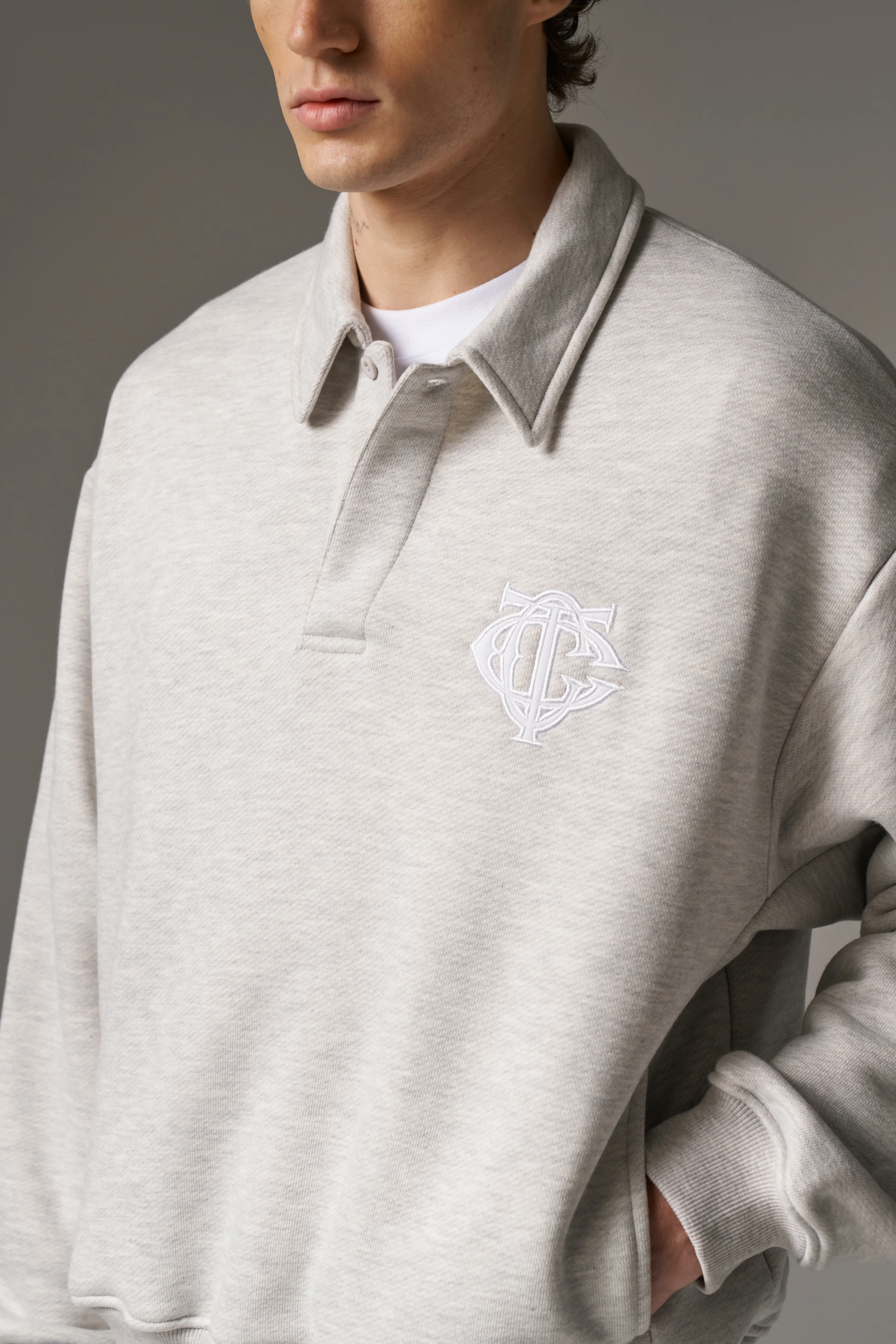 HEAVYWEIGHT MONOGRAM EMBLEM POLO - GREY MARL