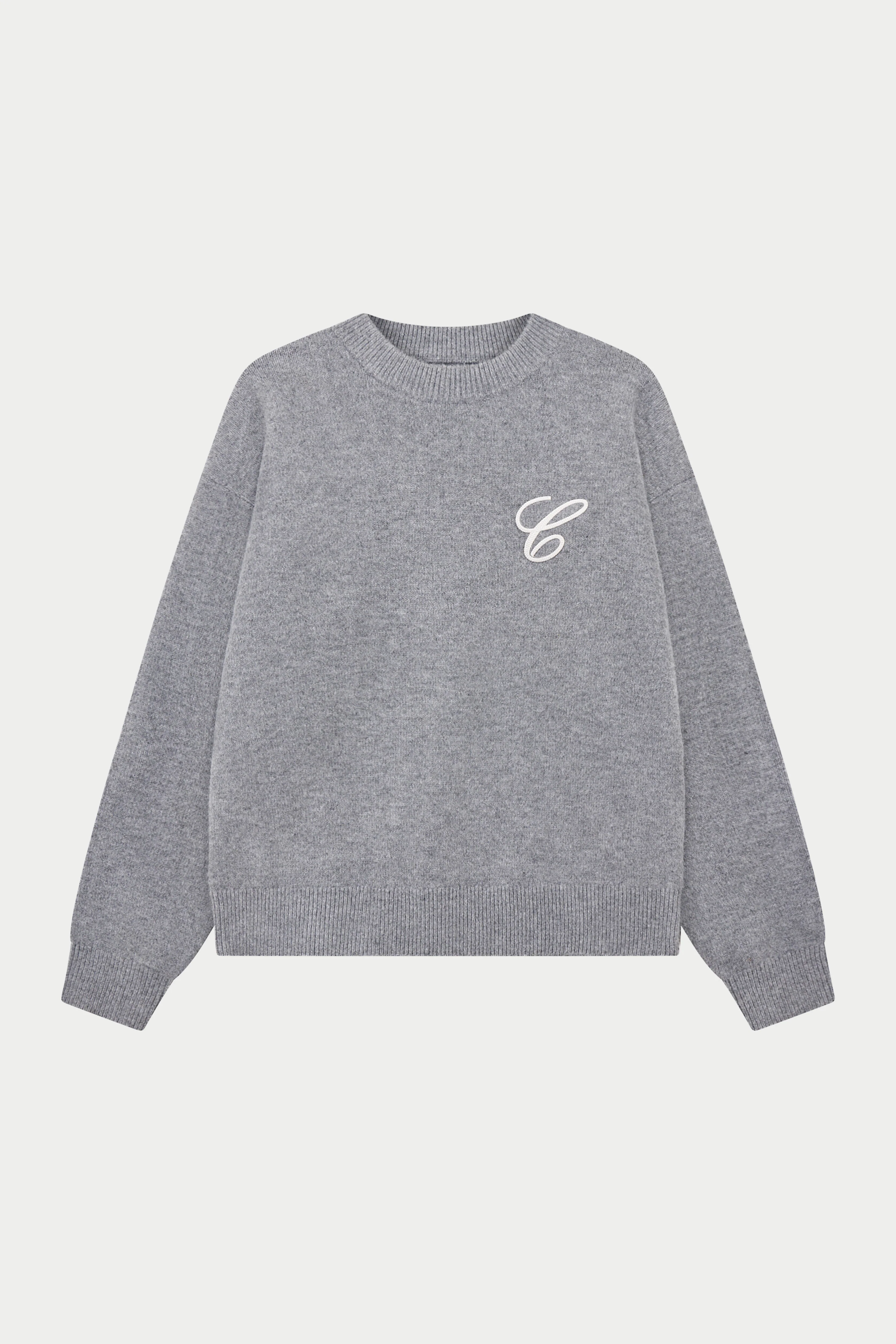 C EMBROIDERY KNITTED CREW - GREY MARL