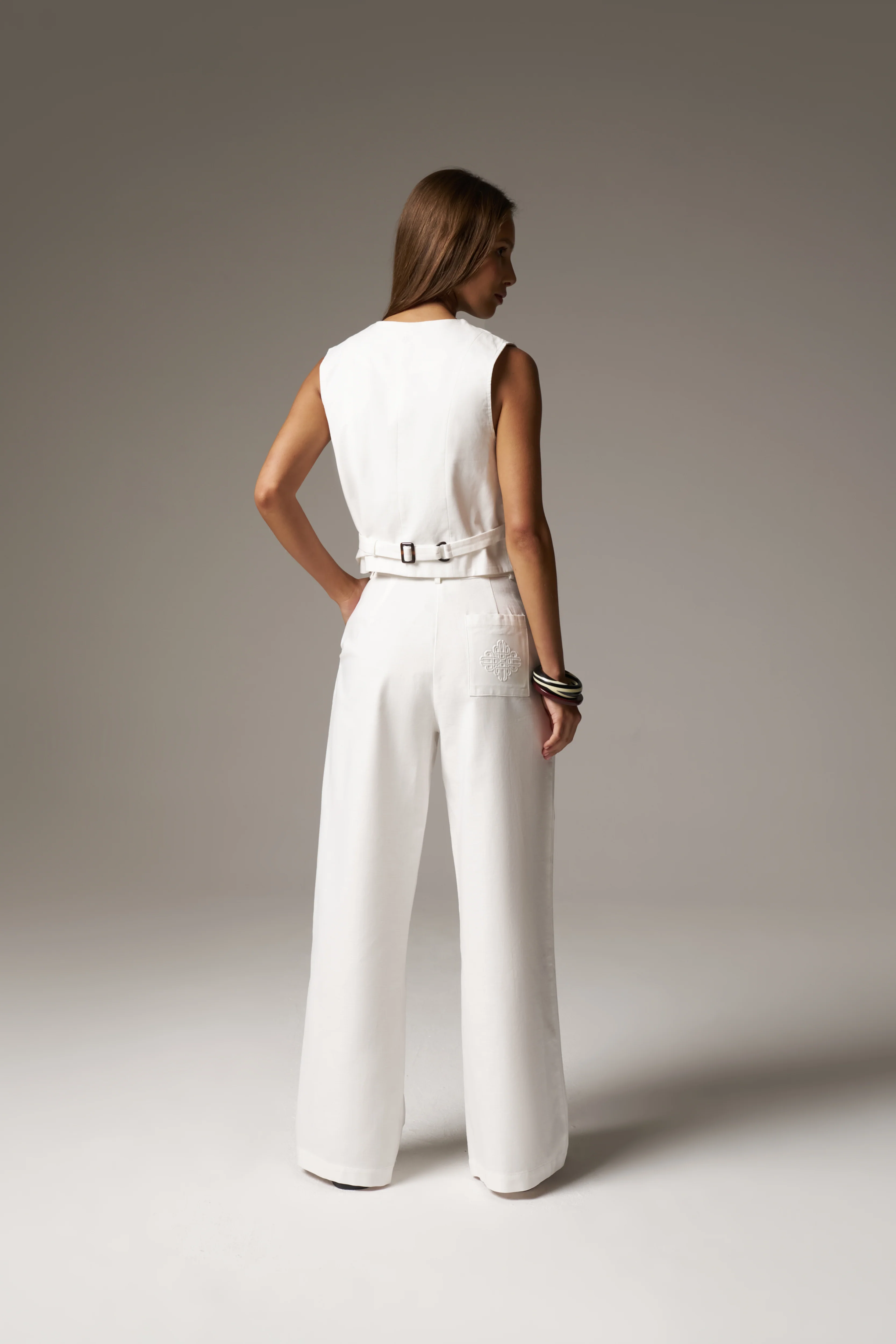 LINEN BLEND WAISTCOAT - WHITE