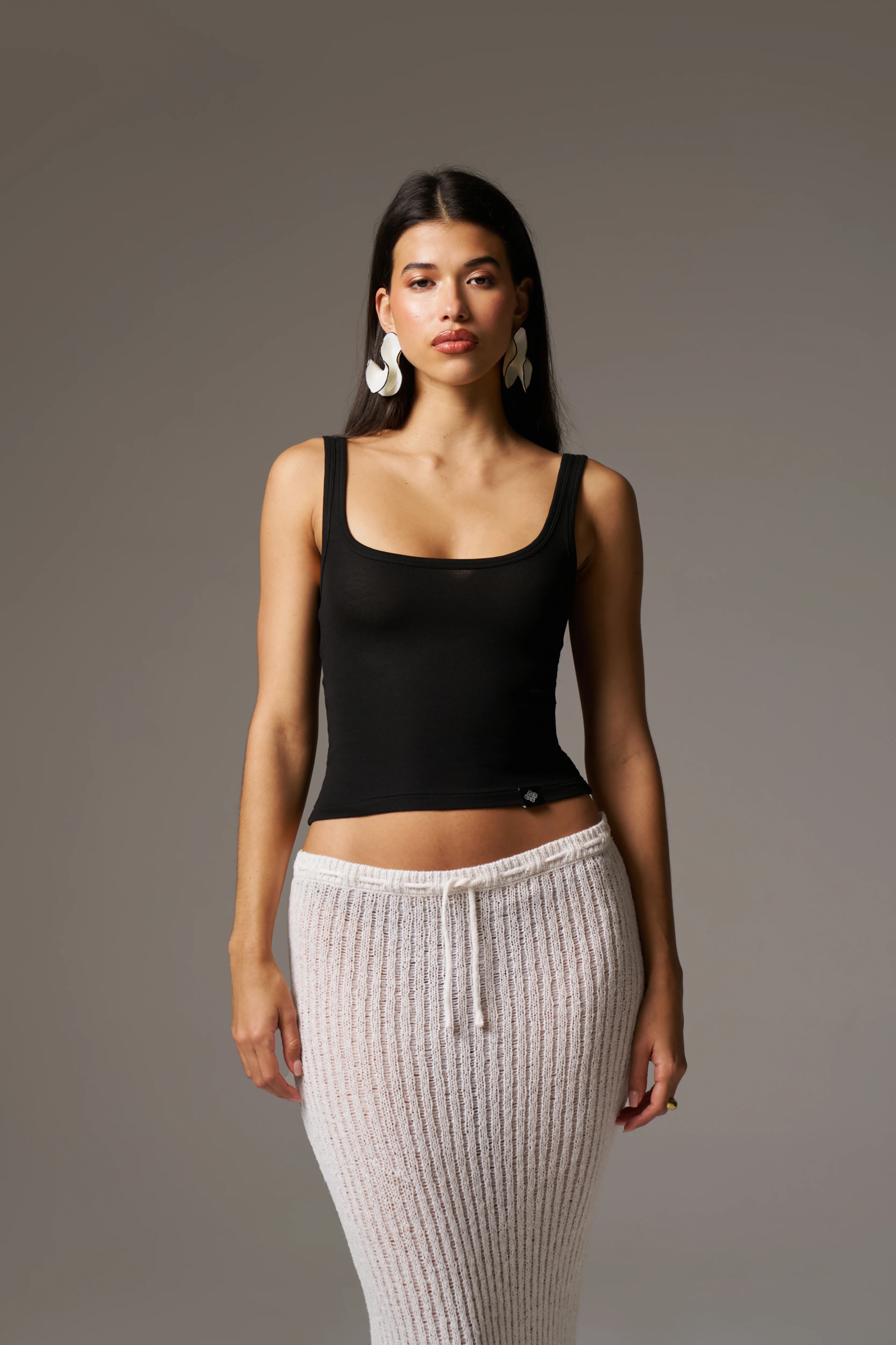 SLUB EMBLEM LABEL VEST TOP - BLACK