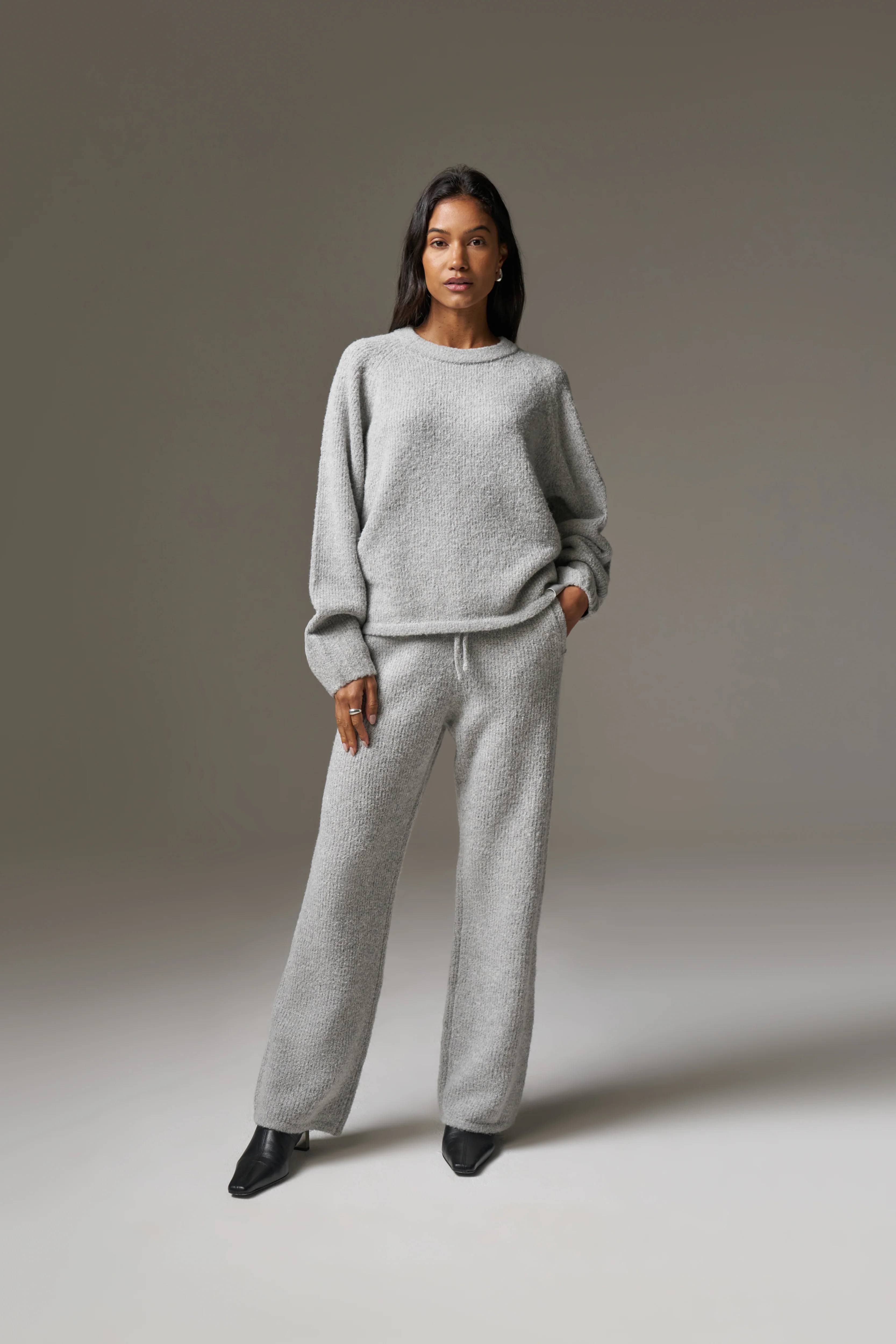 BOUCLE KNIT PANTS - GREY MARL