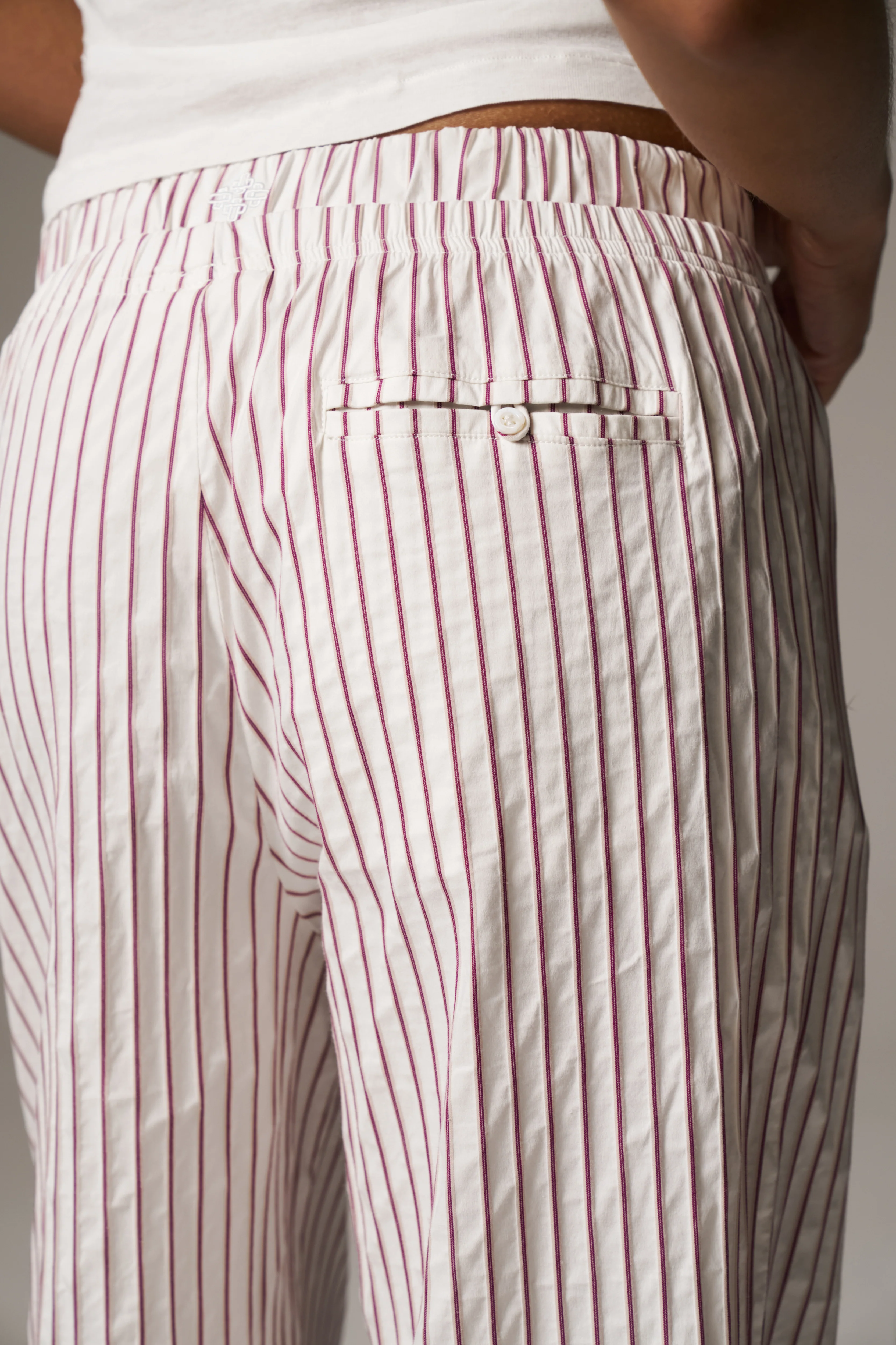 DOUBLE WAISTBAND STRIPE TROUSERS - BURGUNDY