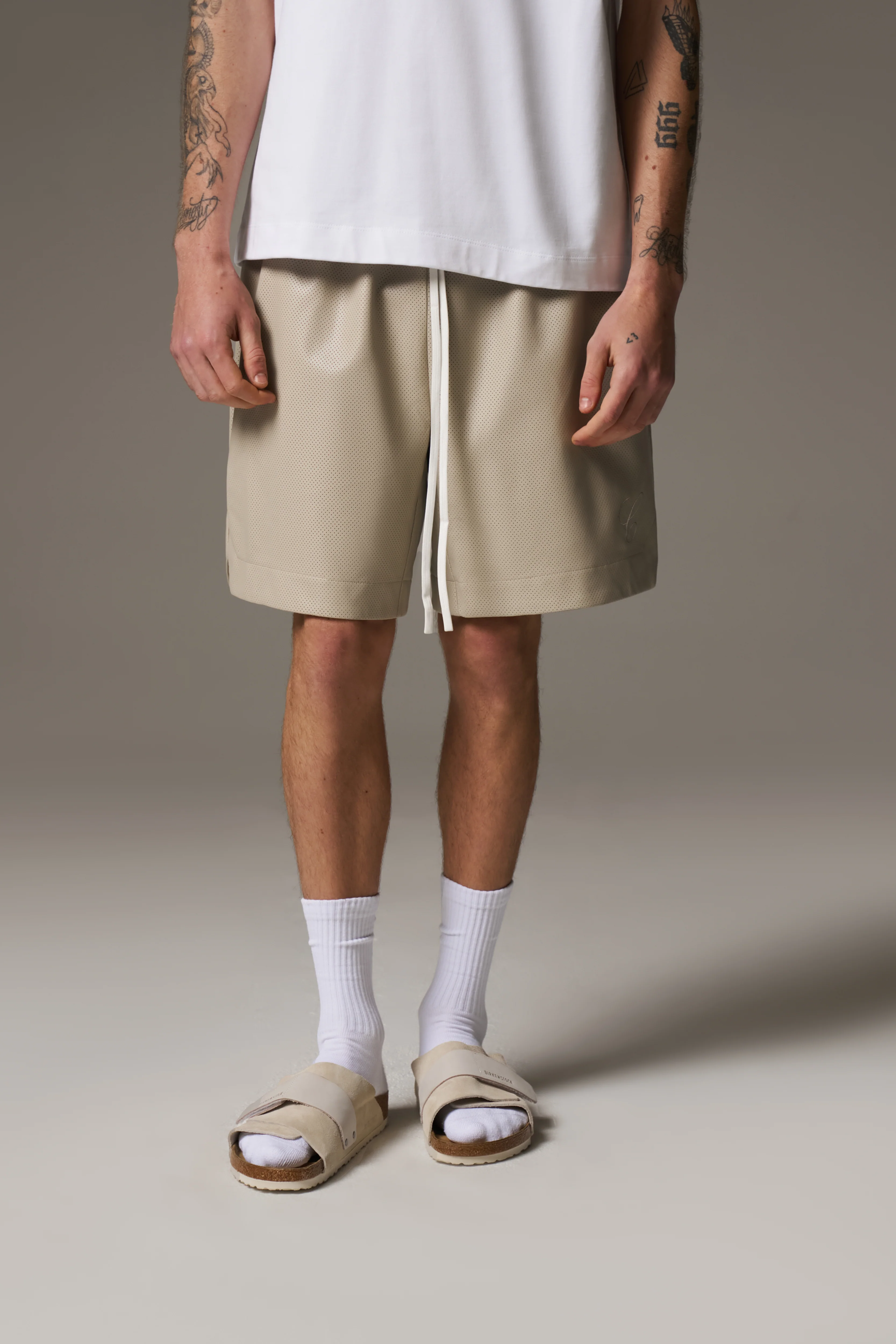 AIRTEX FAUX LEATHER SHORTS - STONE