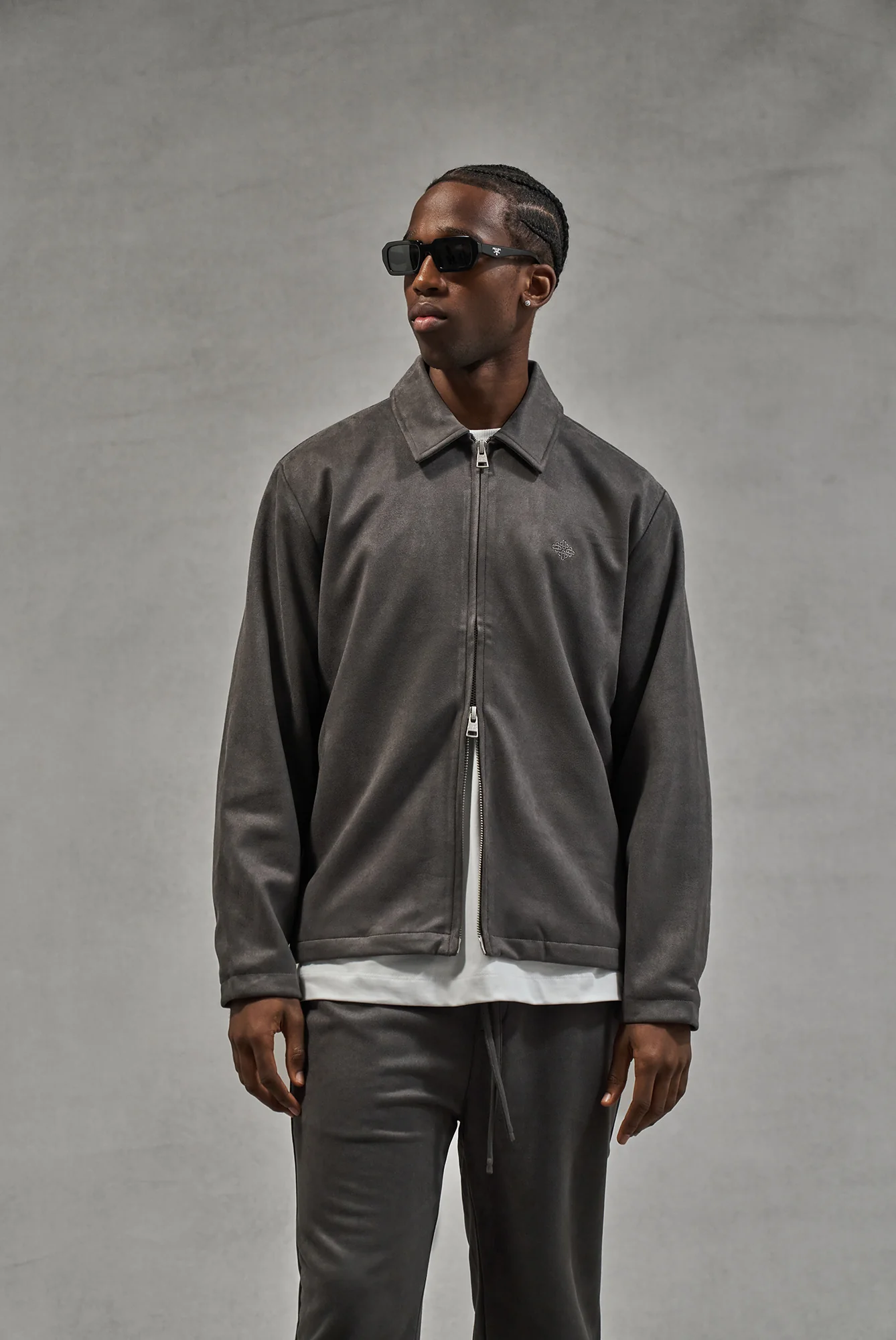 FAUX SUEDE WORKER JACKET - CHARCOAL