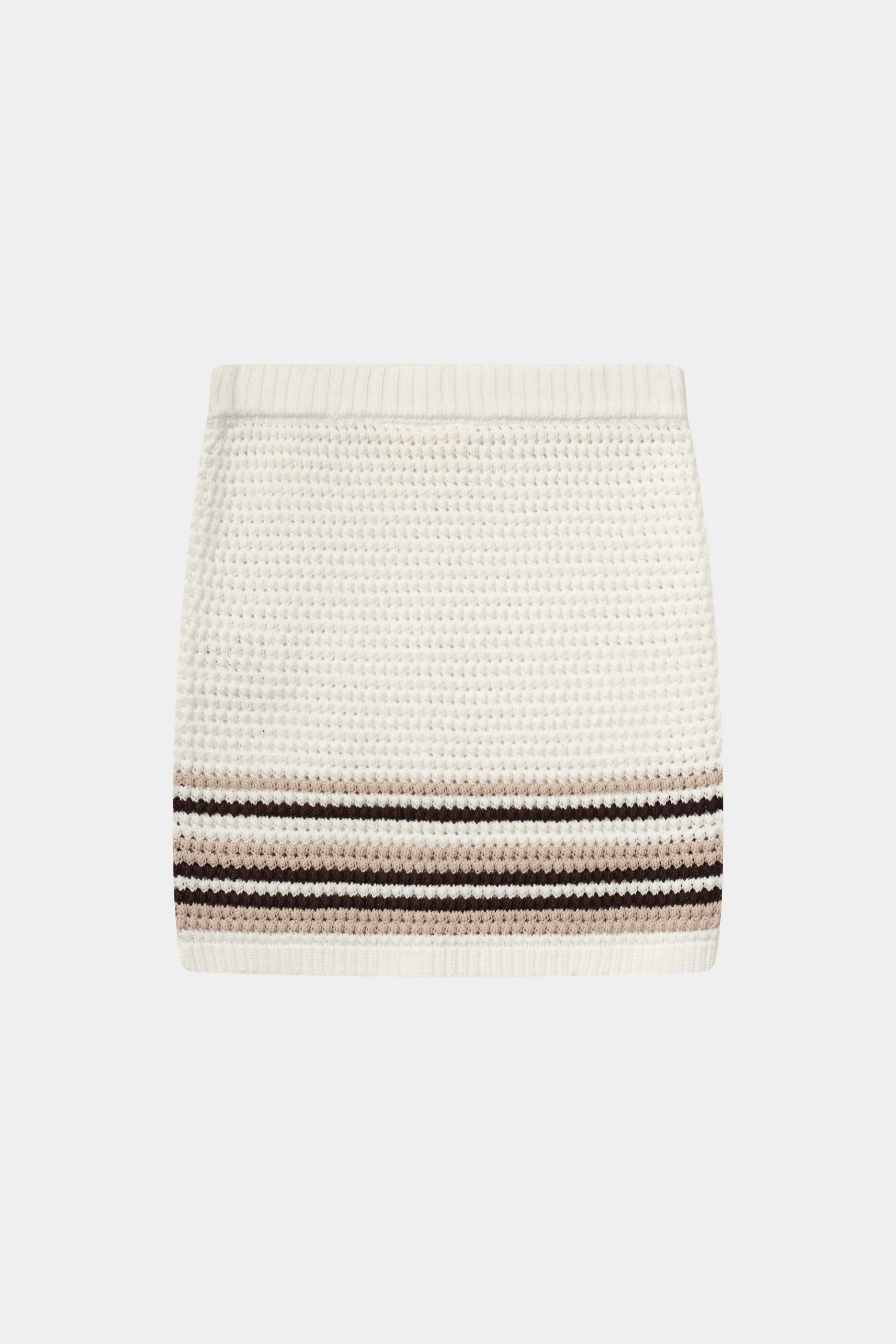 STRIPE CROCHET KNITTED MINI SKIRT - OFF WHITE