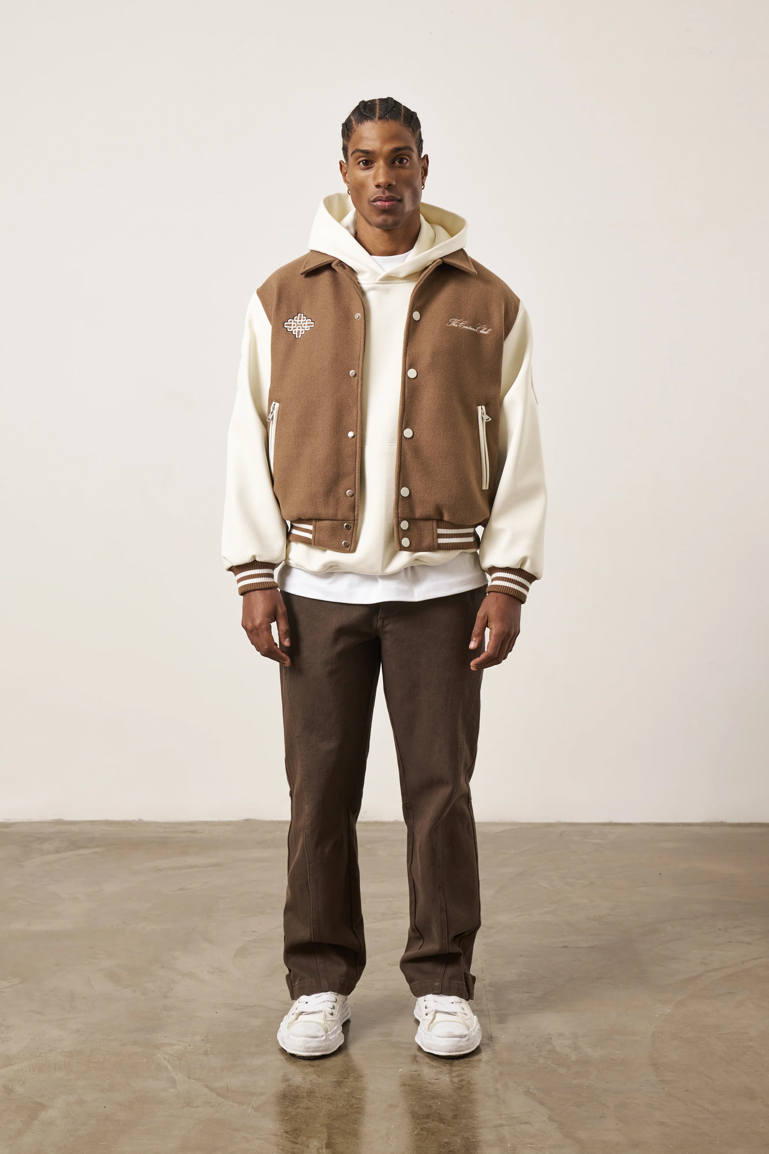 EMBLEM CHENILLE VARSITY JACKET - BROWN