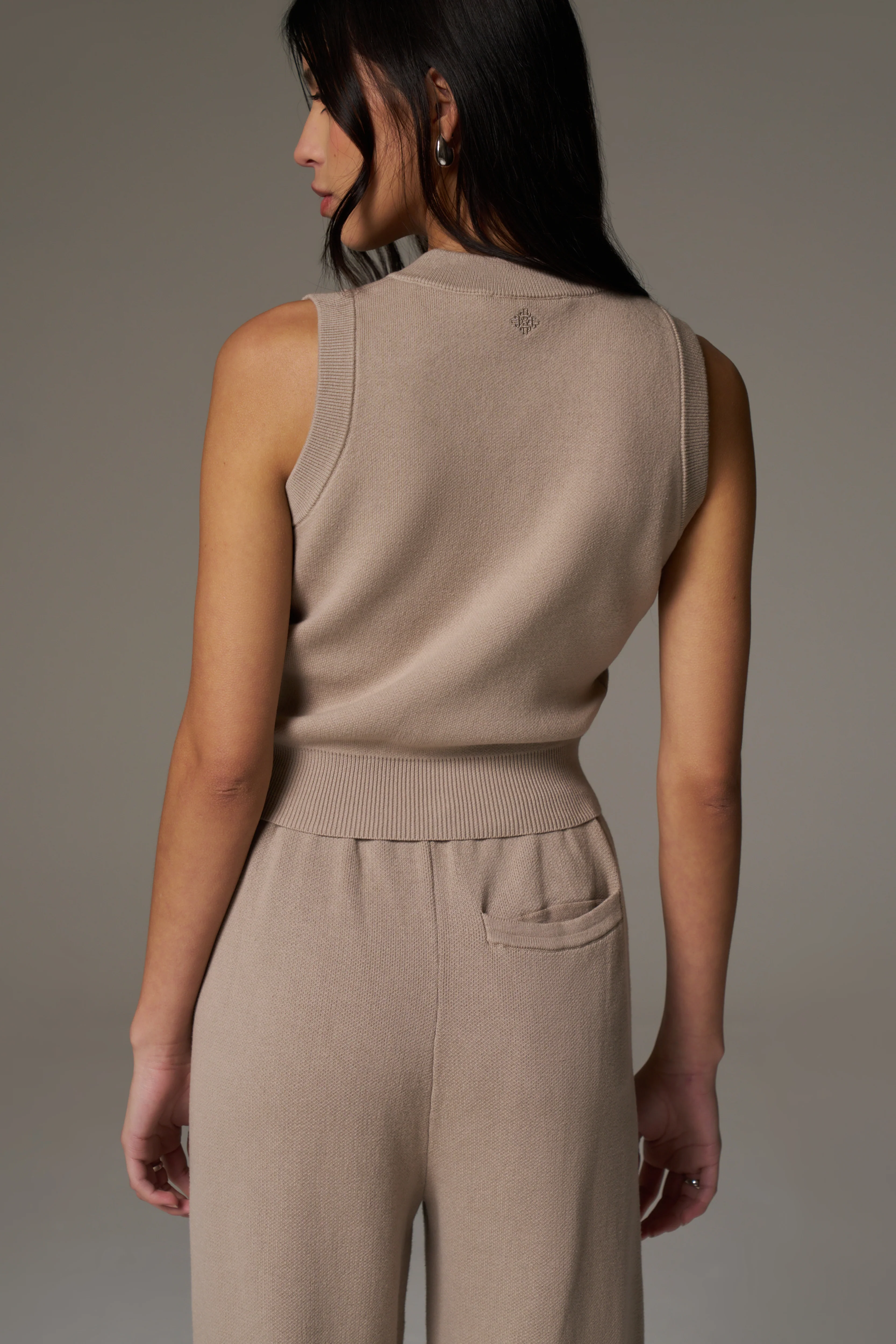 KNIT BUTTON THROUGH TOP - BEIGE