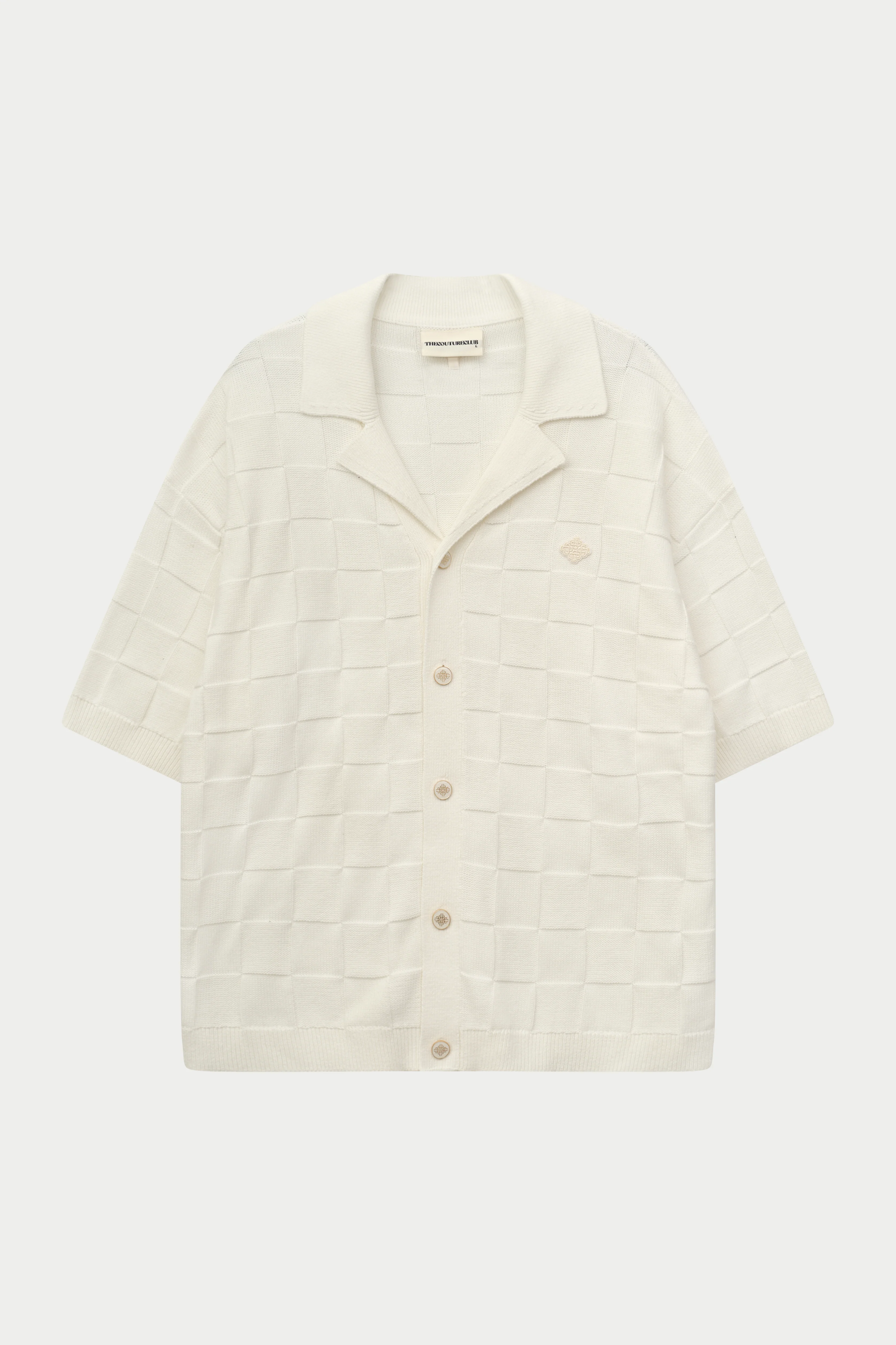 CHECKERBOARD KNITTED SHIRT - OFF WHITE