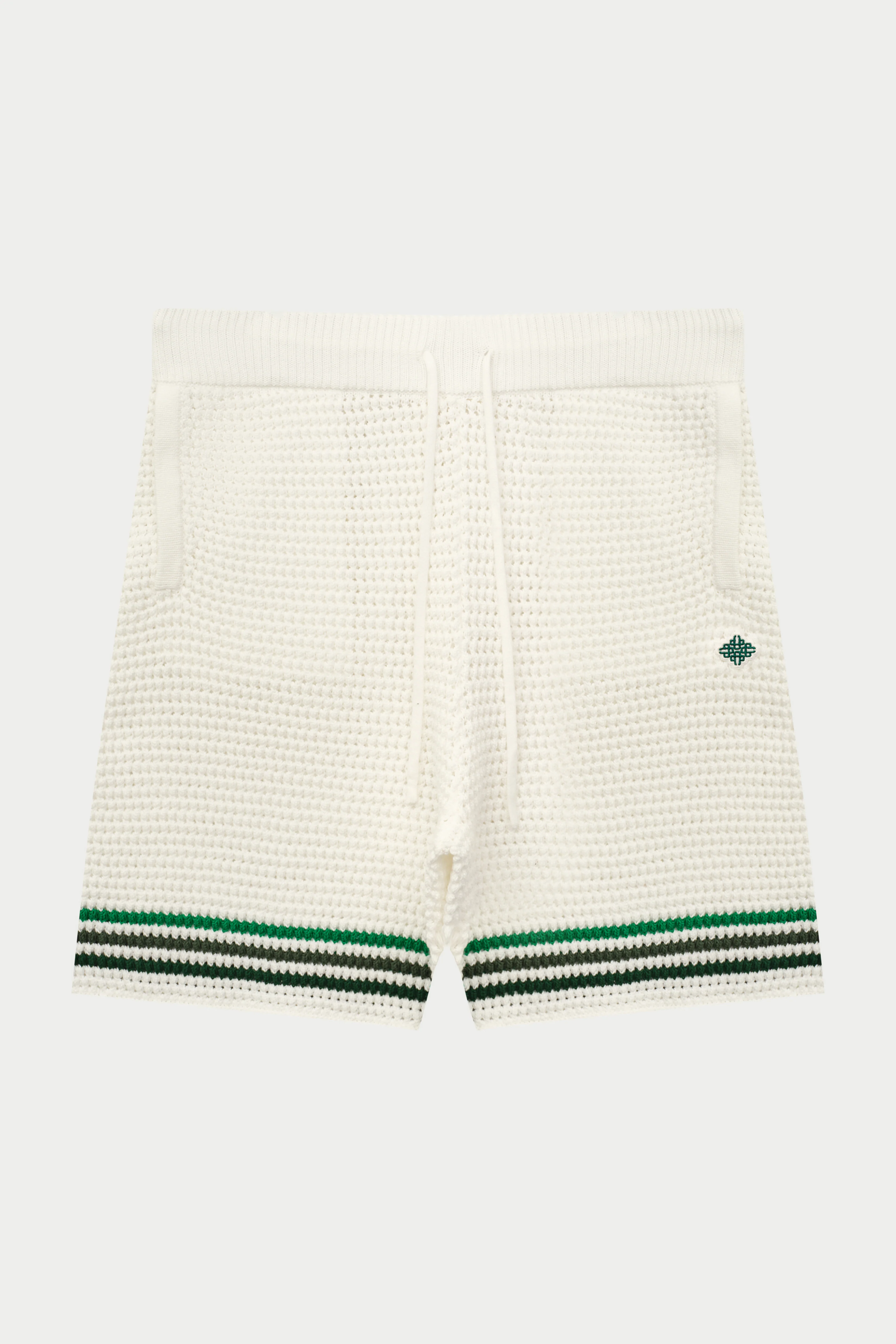 STRIPE CROCHET KNIT SHORTS - WHITE
