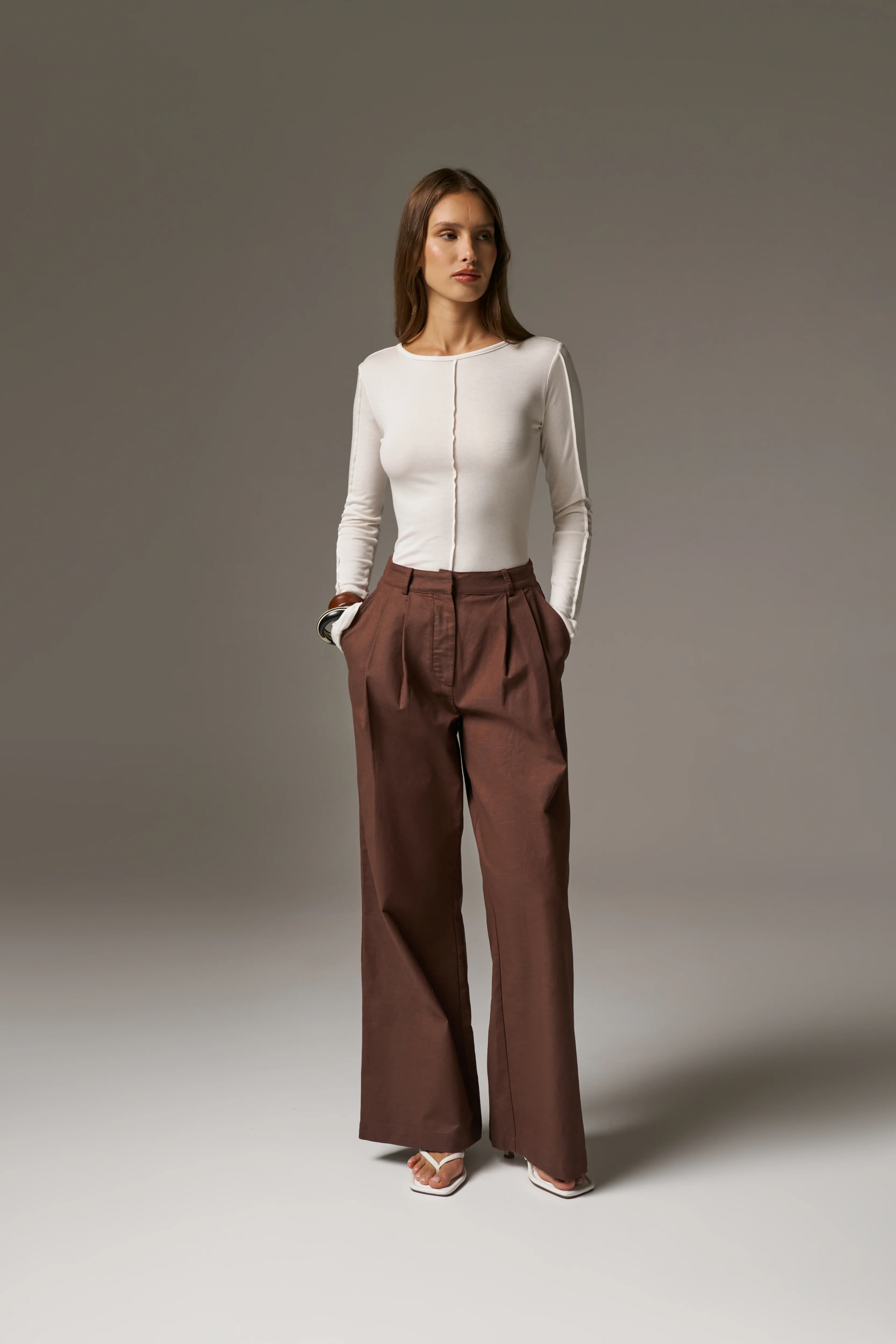 LONG SLEEVE SLUB TOP - WHITE