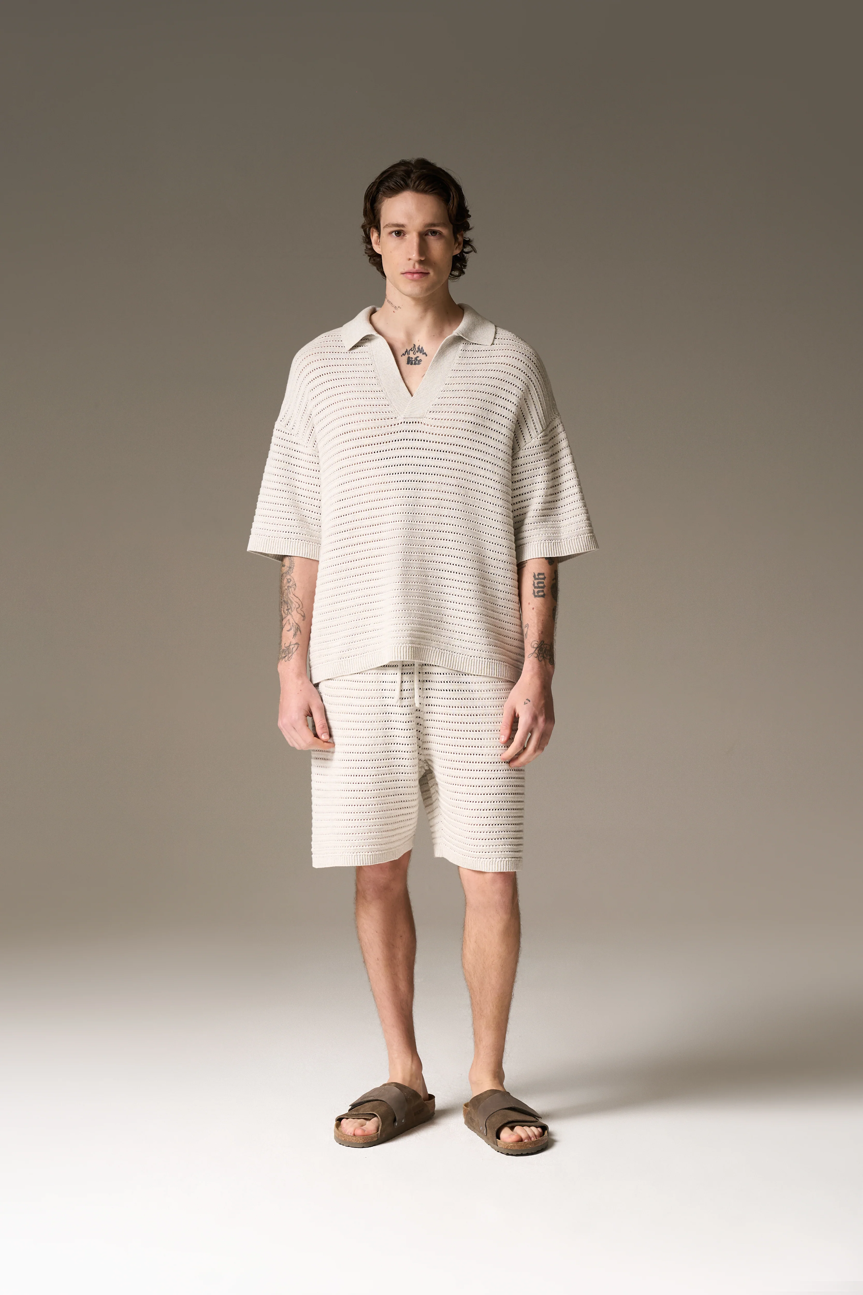 KNITTED POLO SHIRT - LIGHT GREY