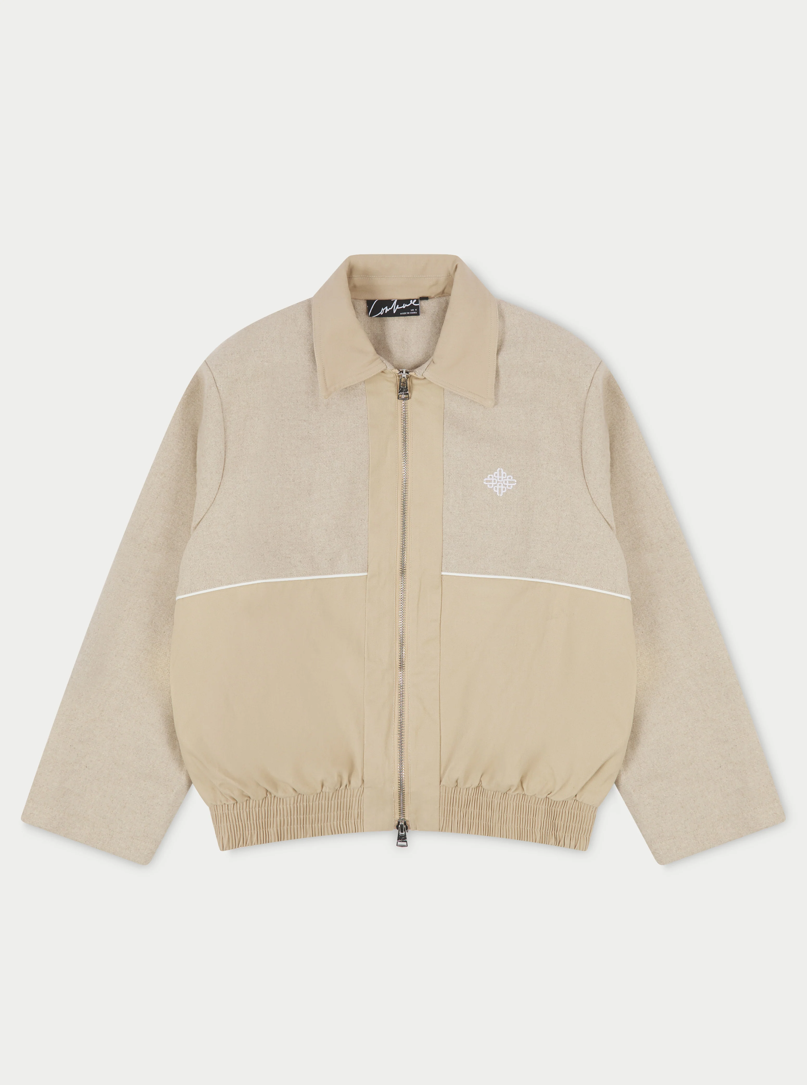 TWEED PANELLED BOMBER JACKET - BEIGE