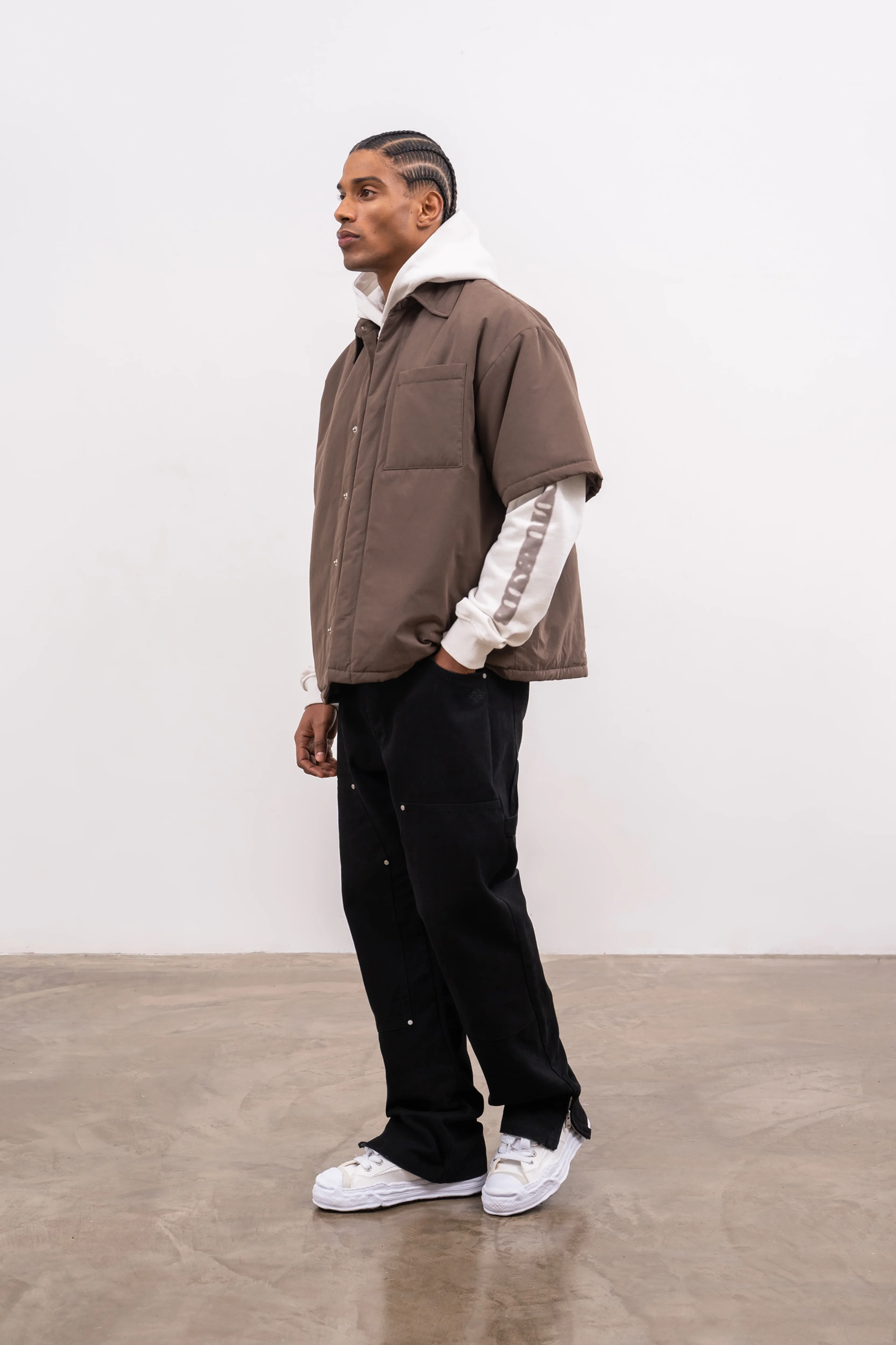 SHORT SLEEVE PADDED SHIRT - BROWN