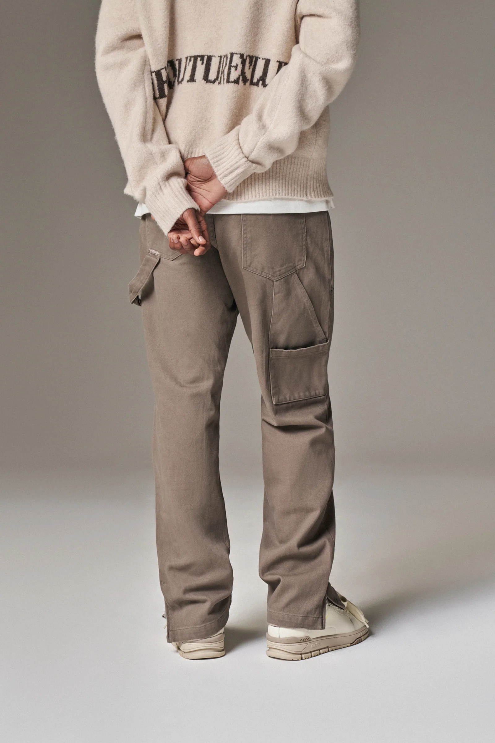 TWILL RIVET DETAIL CARPENTER PANT - BROWN