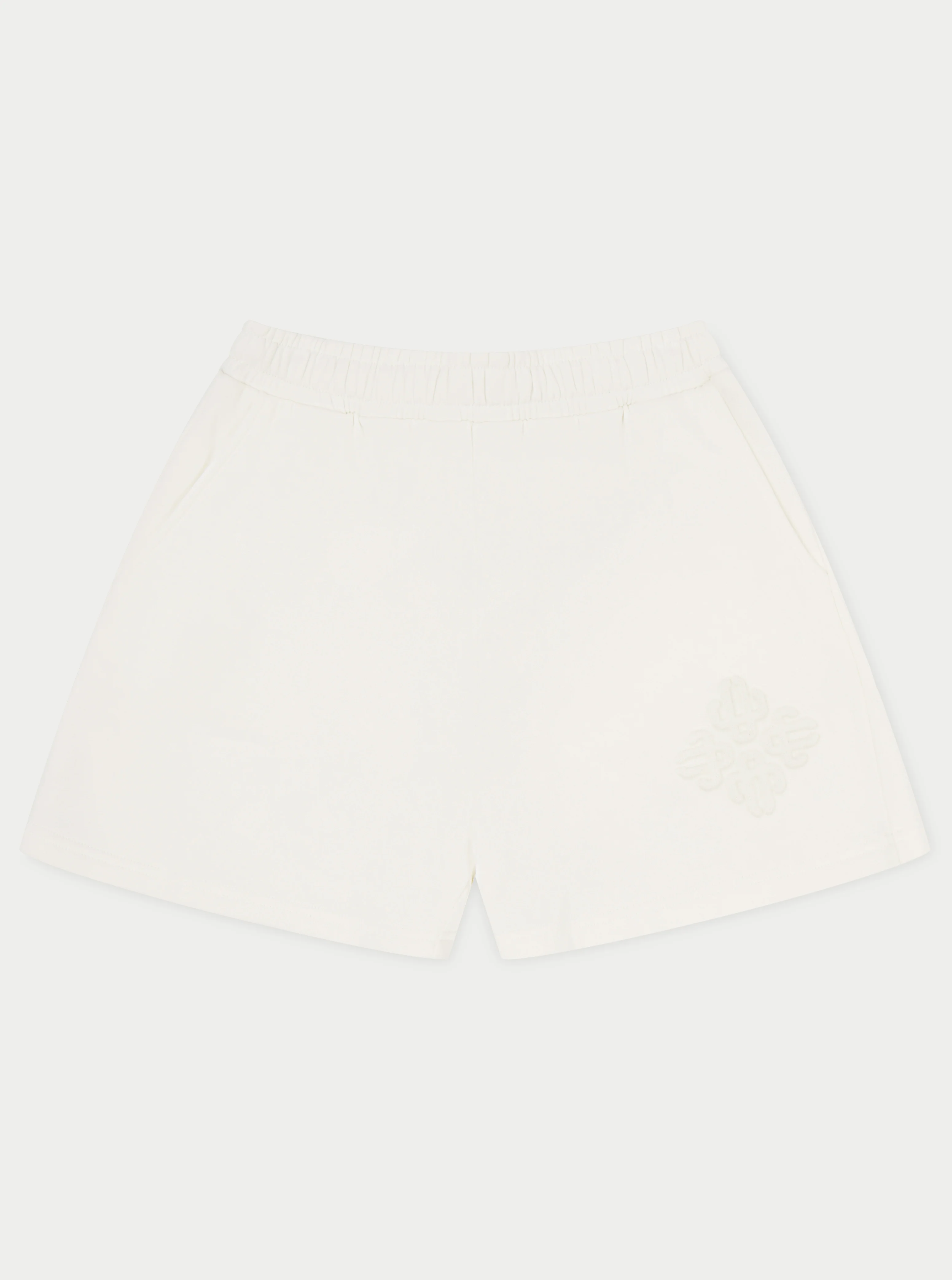 EMBLEM EMBOSSED SHORTS - OFF WHITE