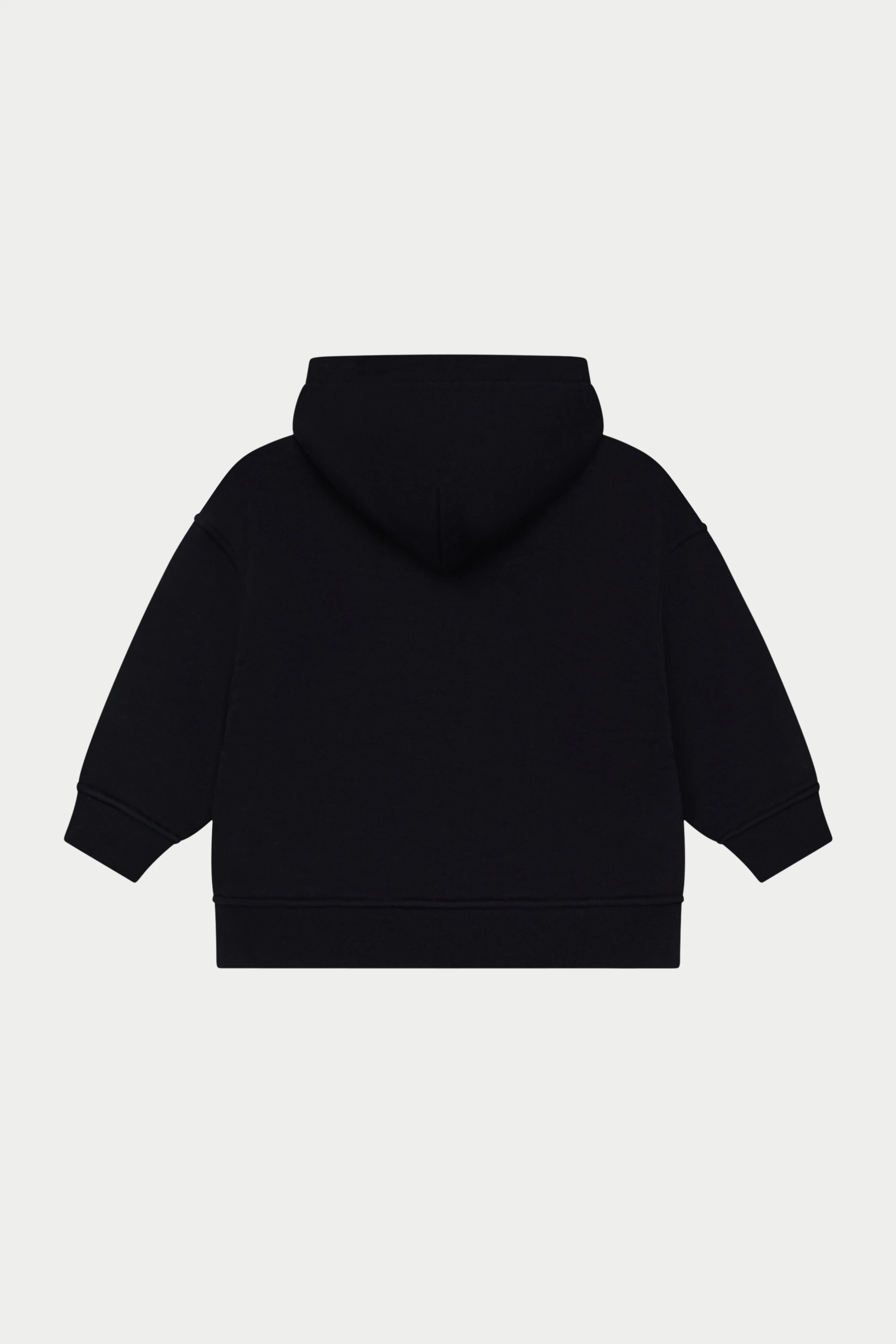 JUNIOR ZIP THROUGH MONOGRAM EMBLEM APPLIQUE HOODIE - BLACK