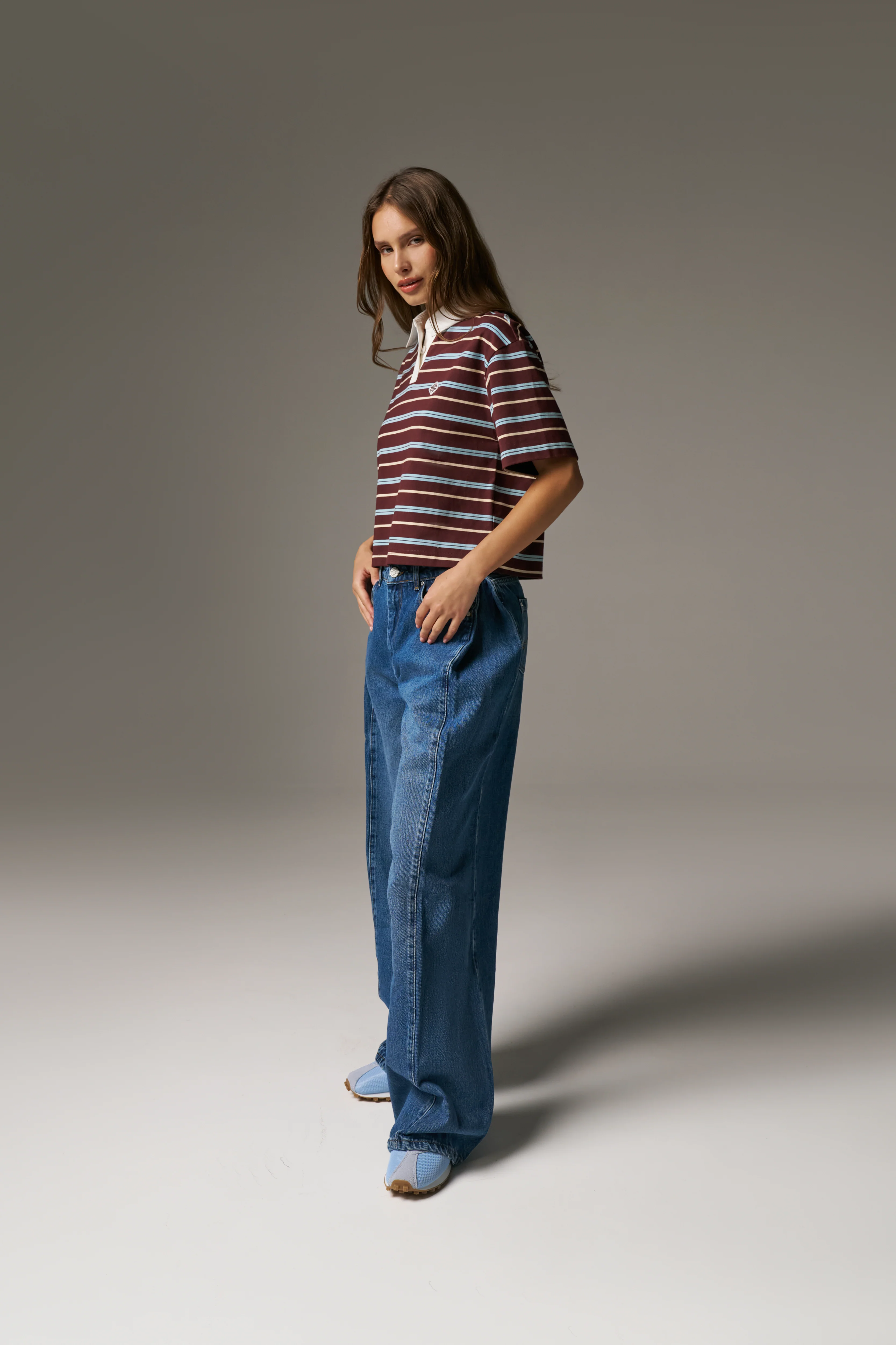 STRIPED POLO TEE - CHOCOLATE