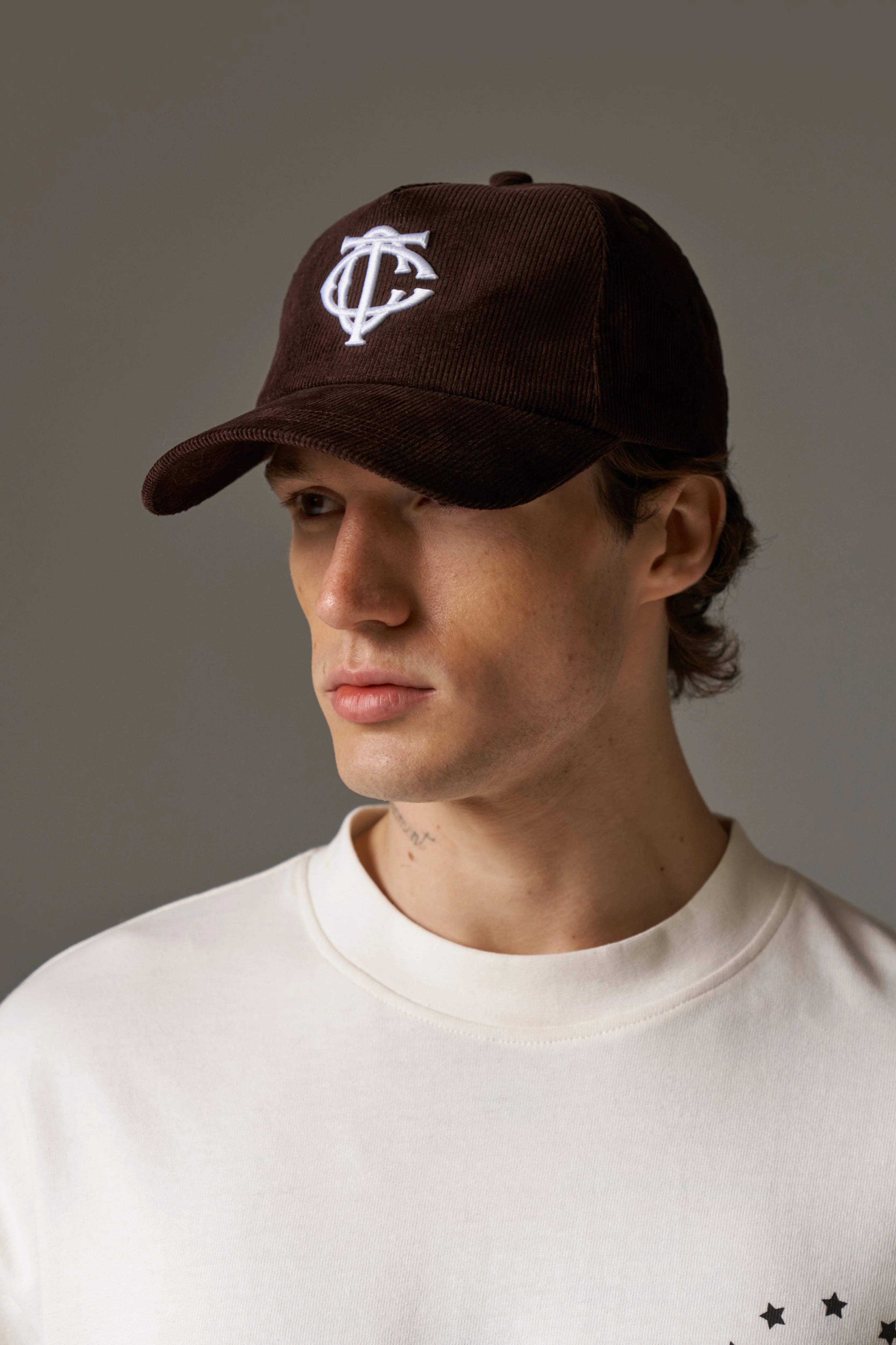 MONOGRAM EMBLEM CORD CAP - BROWN