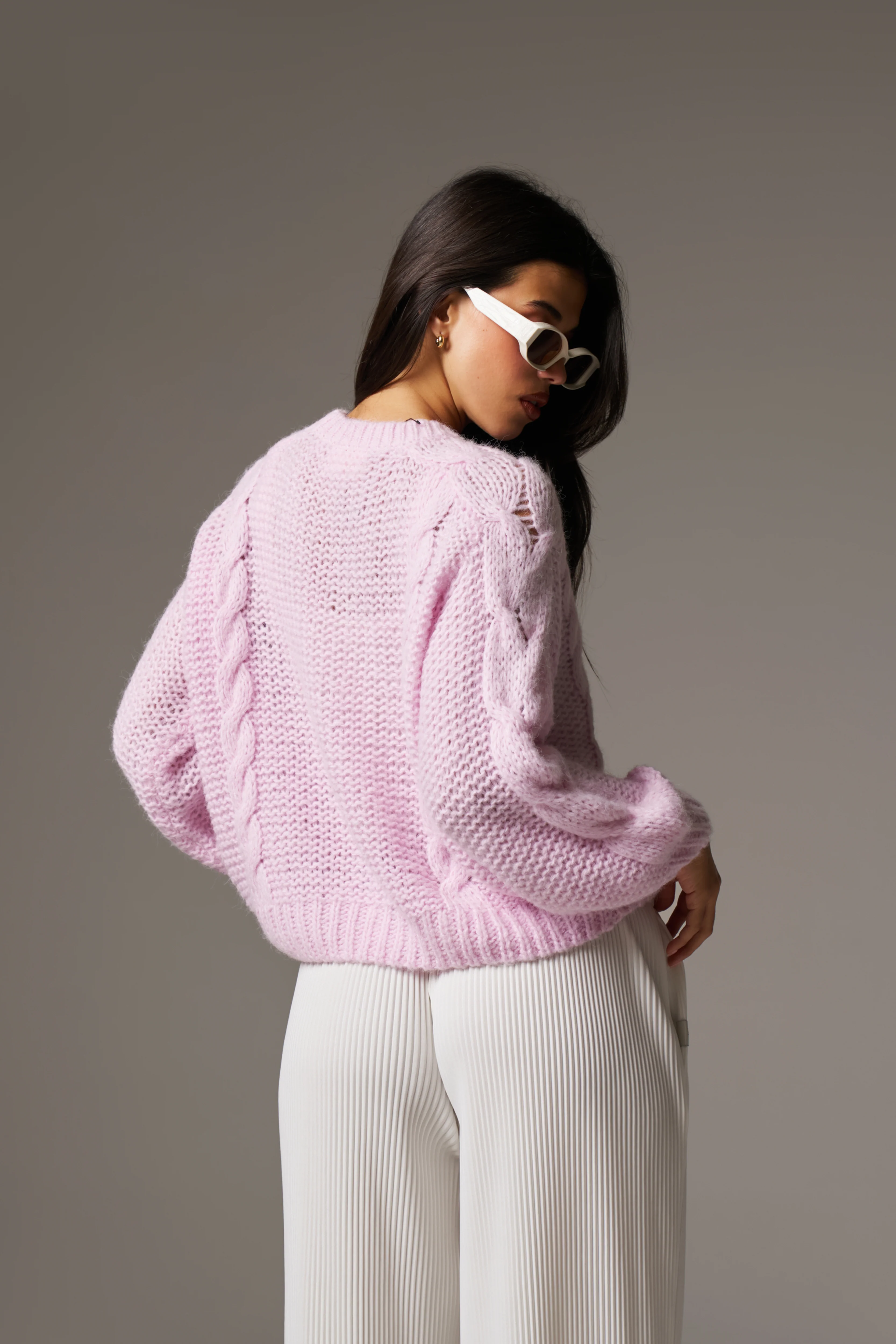 EMBLEM PLAITED OVERSIZED KNIT JUMPER - PINK