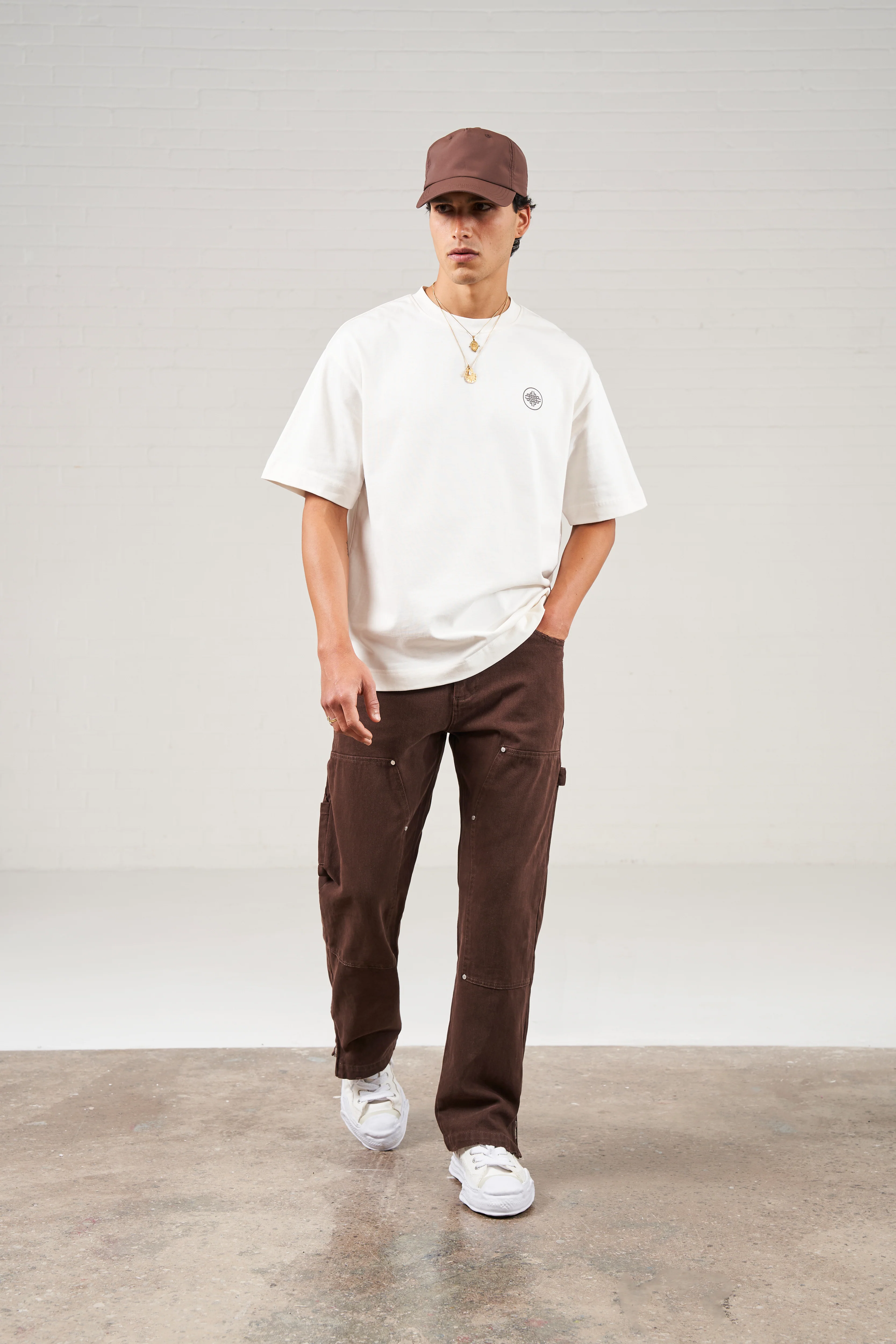 TWILL RIVET DETAIL CARPENTER PANT - DARK BROWN