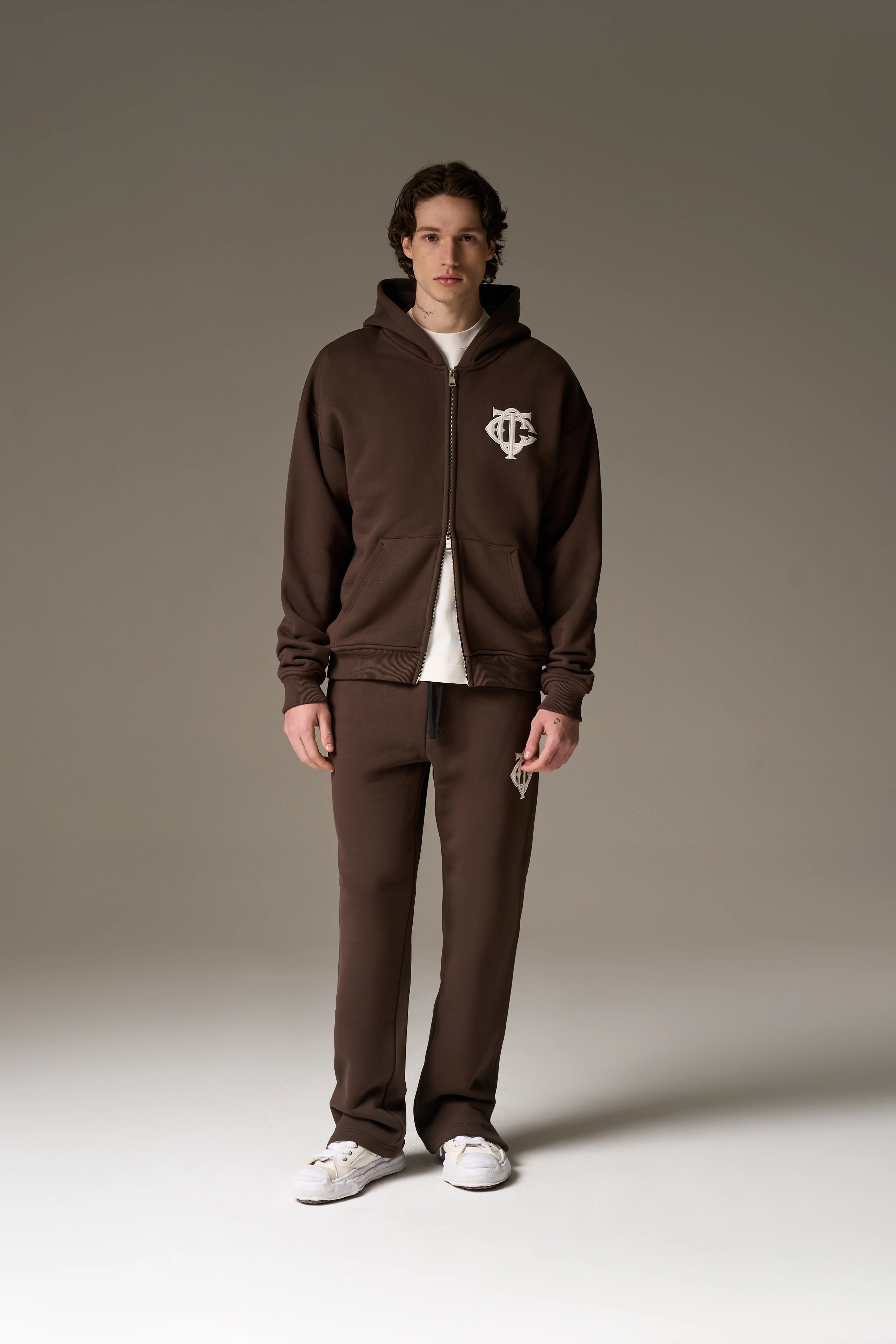 HEAVYWEIGHT MONOGRAM EMBLEM ZIP THROUGH - BROWN