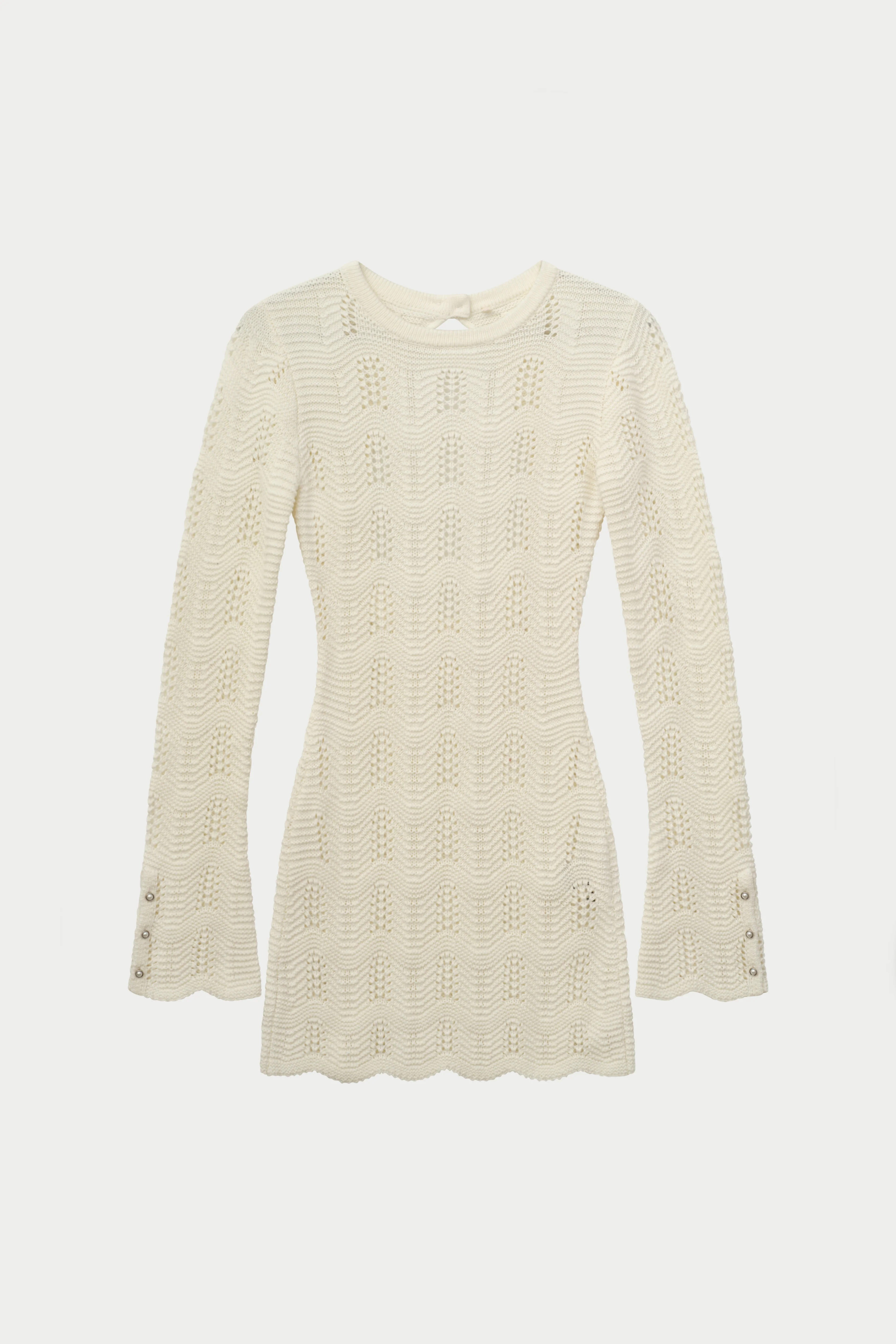 SCALLOP EDGE KNITTED MINI DRESS - OFF WHITE