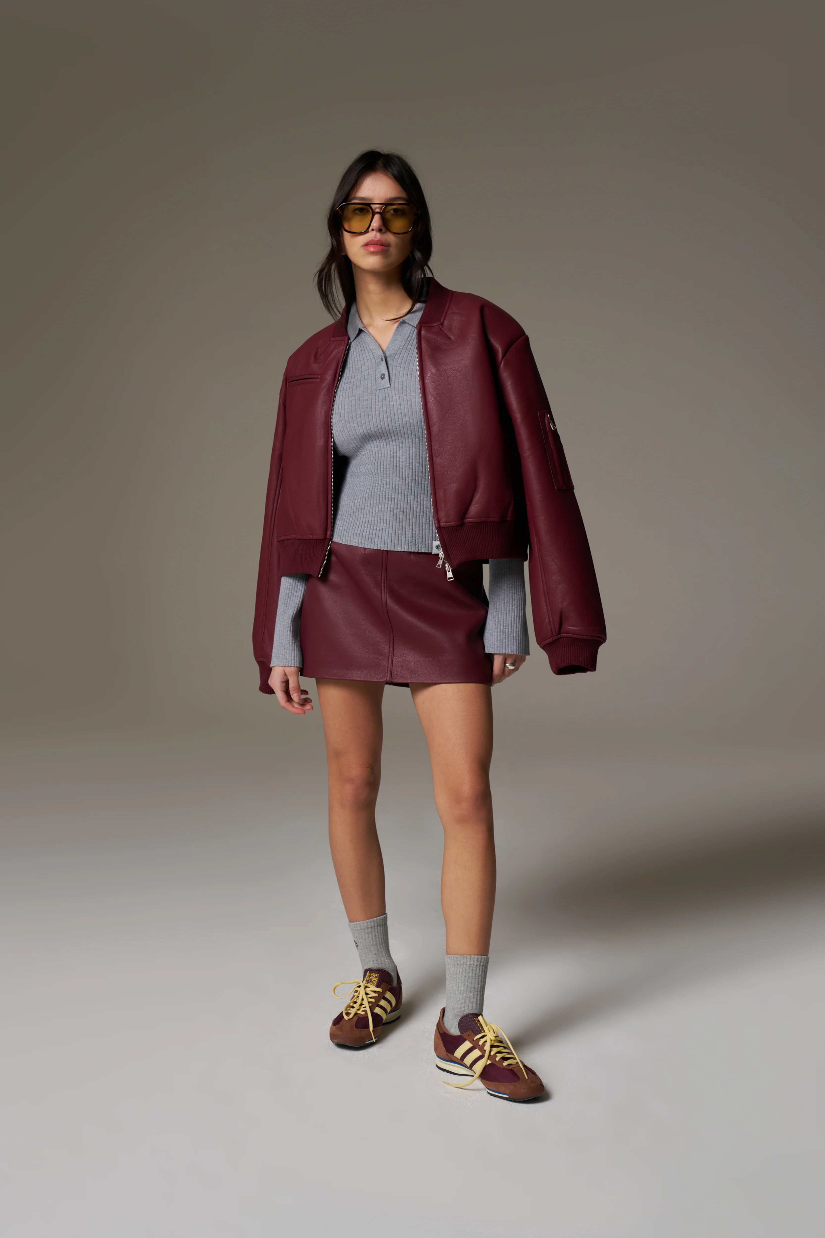 KNITTED RIBBED BUTTON THROUGH TOP - GREY MARL