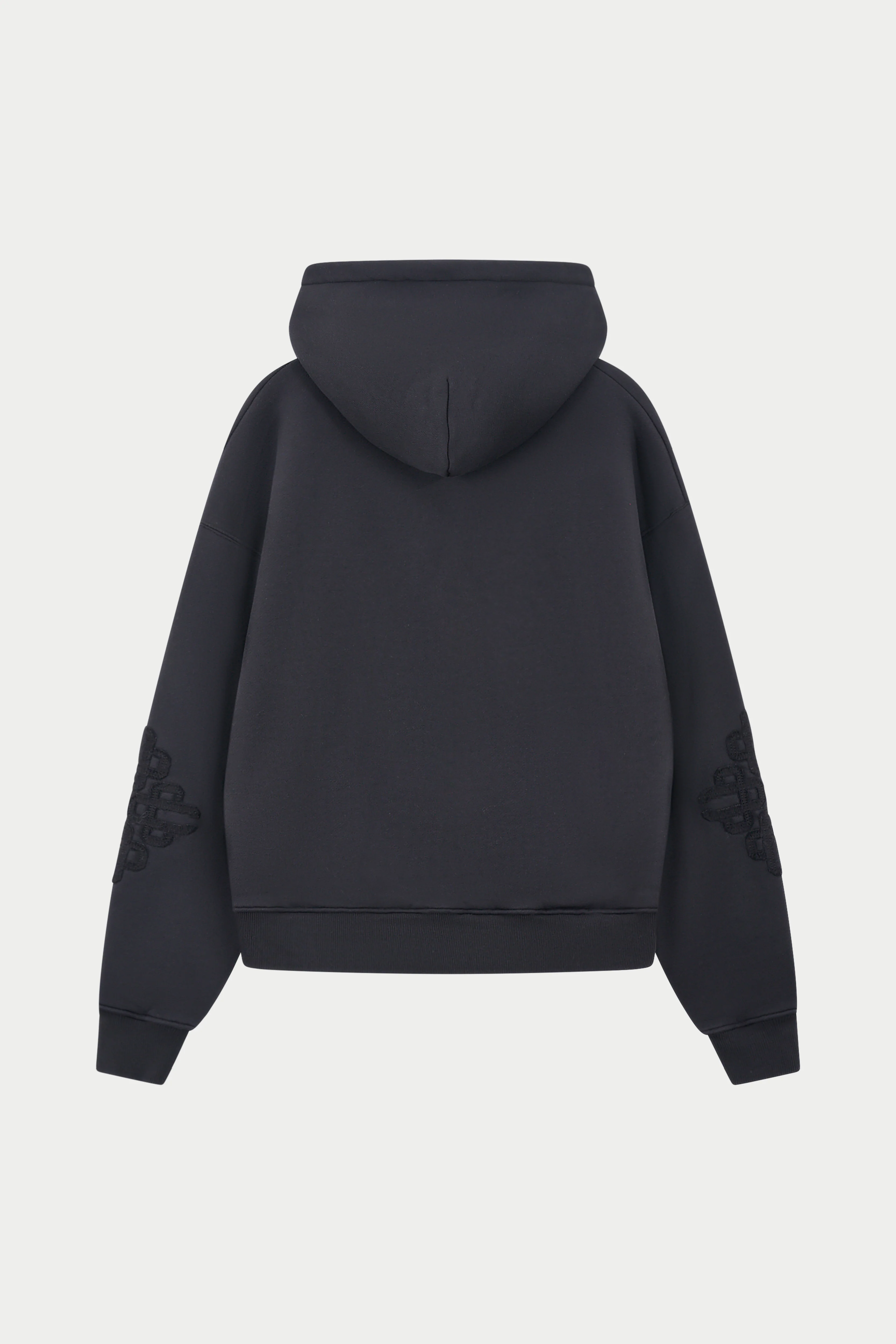 EMBLEM APPLIQUE ZIP THROUGH HOODIE - BLACK