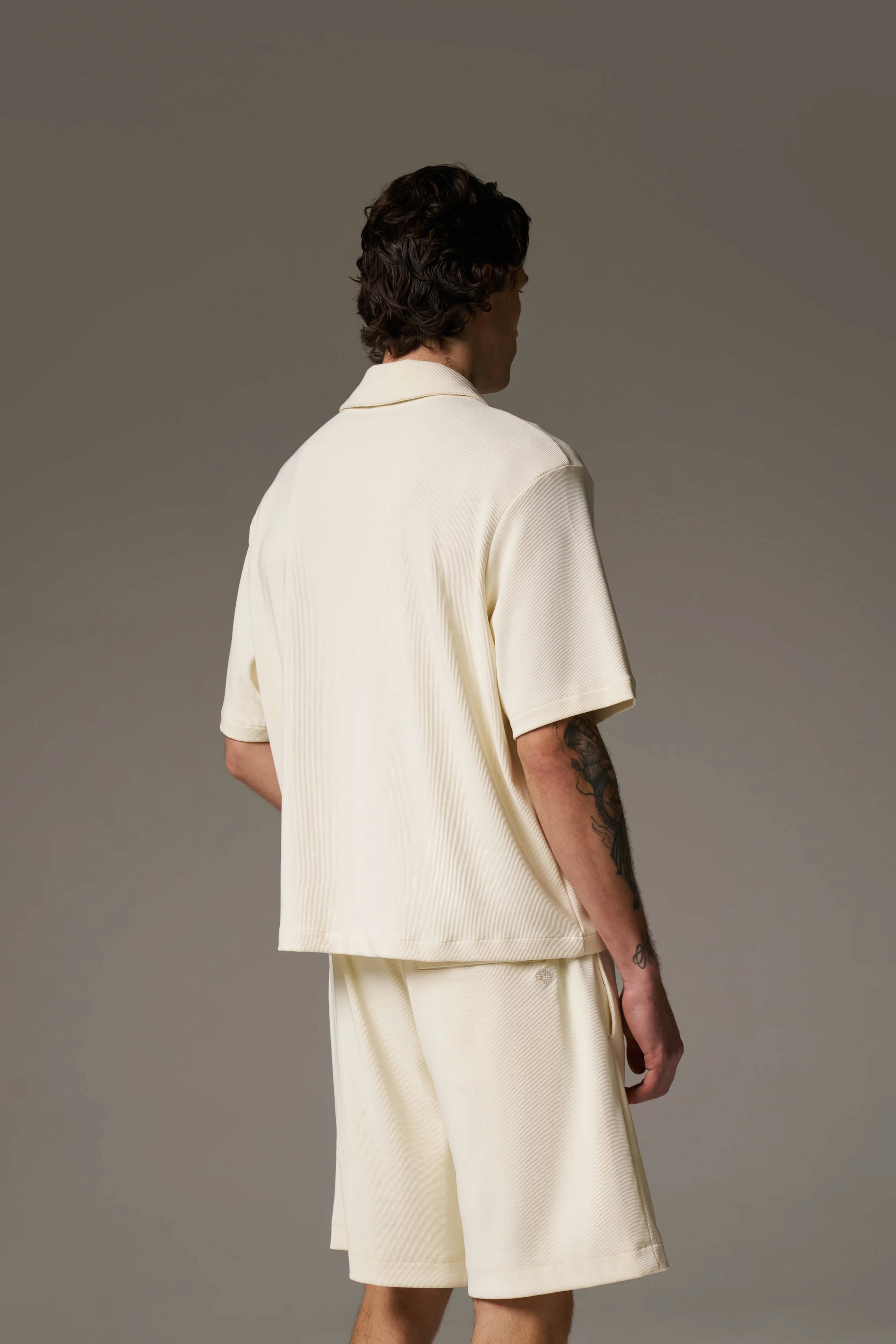 RIB BUTTON THROUGH SHIRT - OFF WHITE