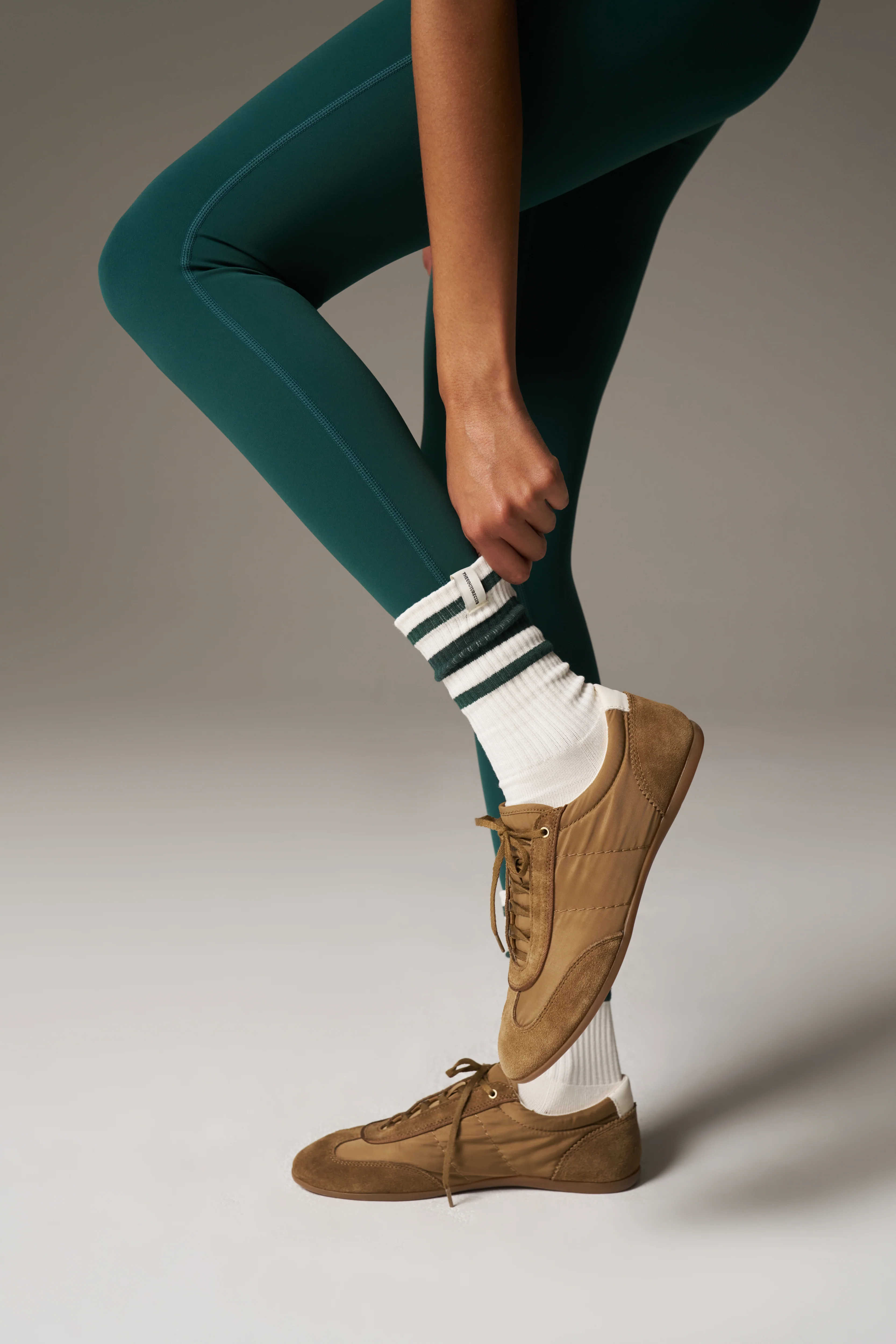 STRIPED BRANDED LABEL SOCK - FOREST GREEN
