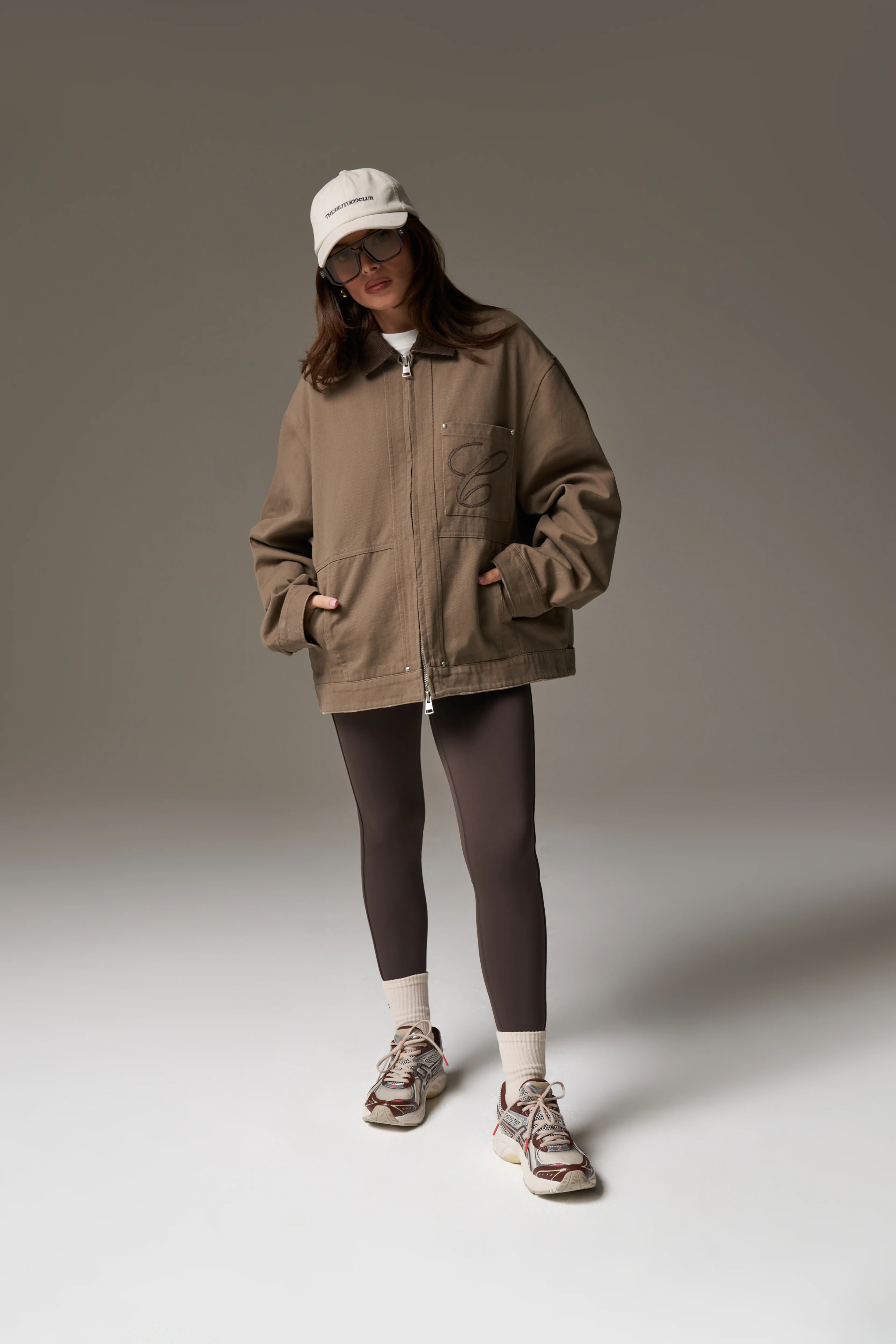 TWILL CONTRAST COLLAR JACKET - WASHED BROWN